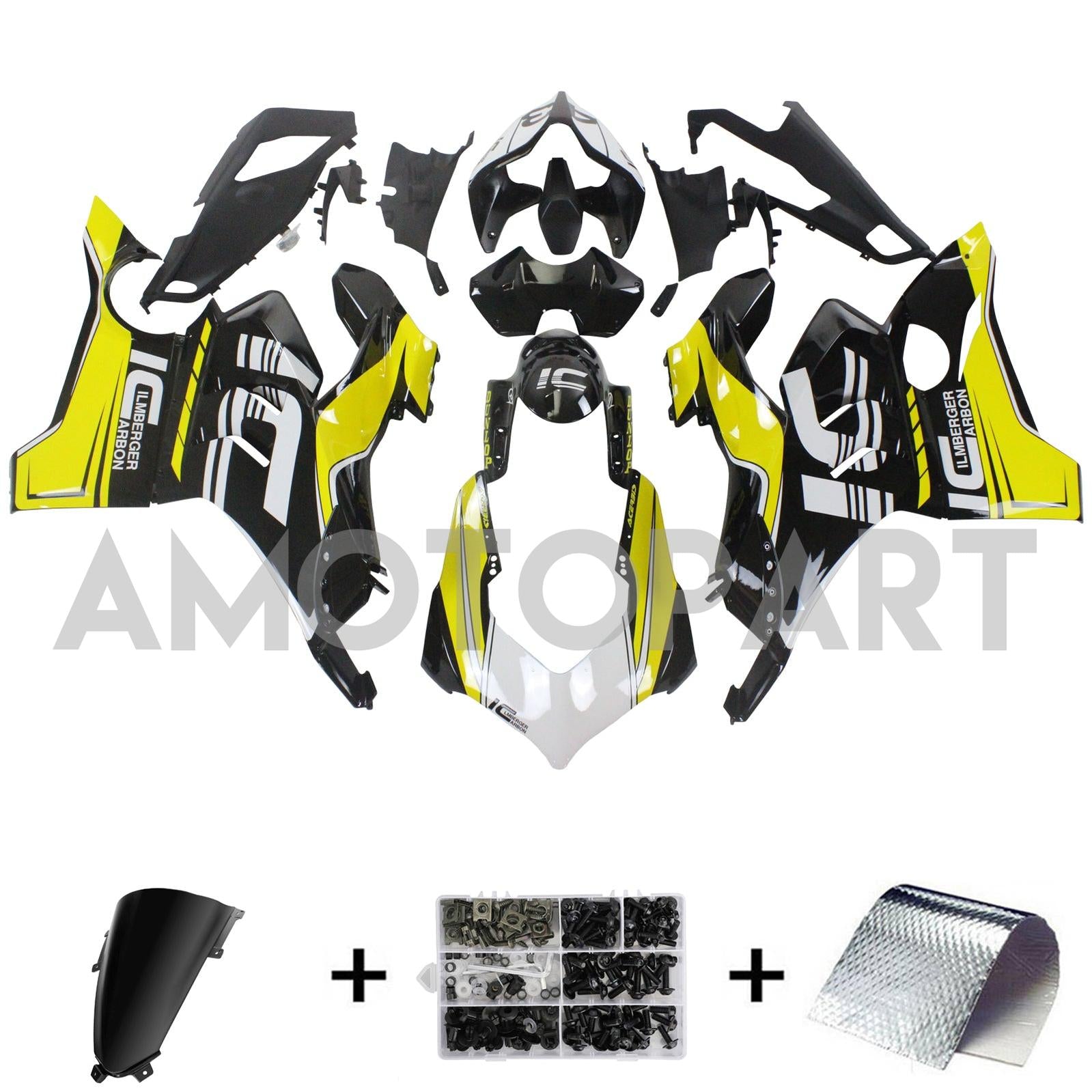 Amotopart Ducati 20-21 Panigale V4 V4S Black&Yellow Fairing Kit