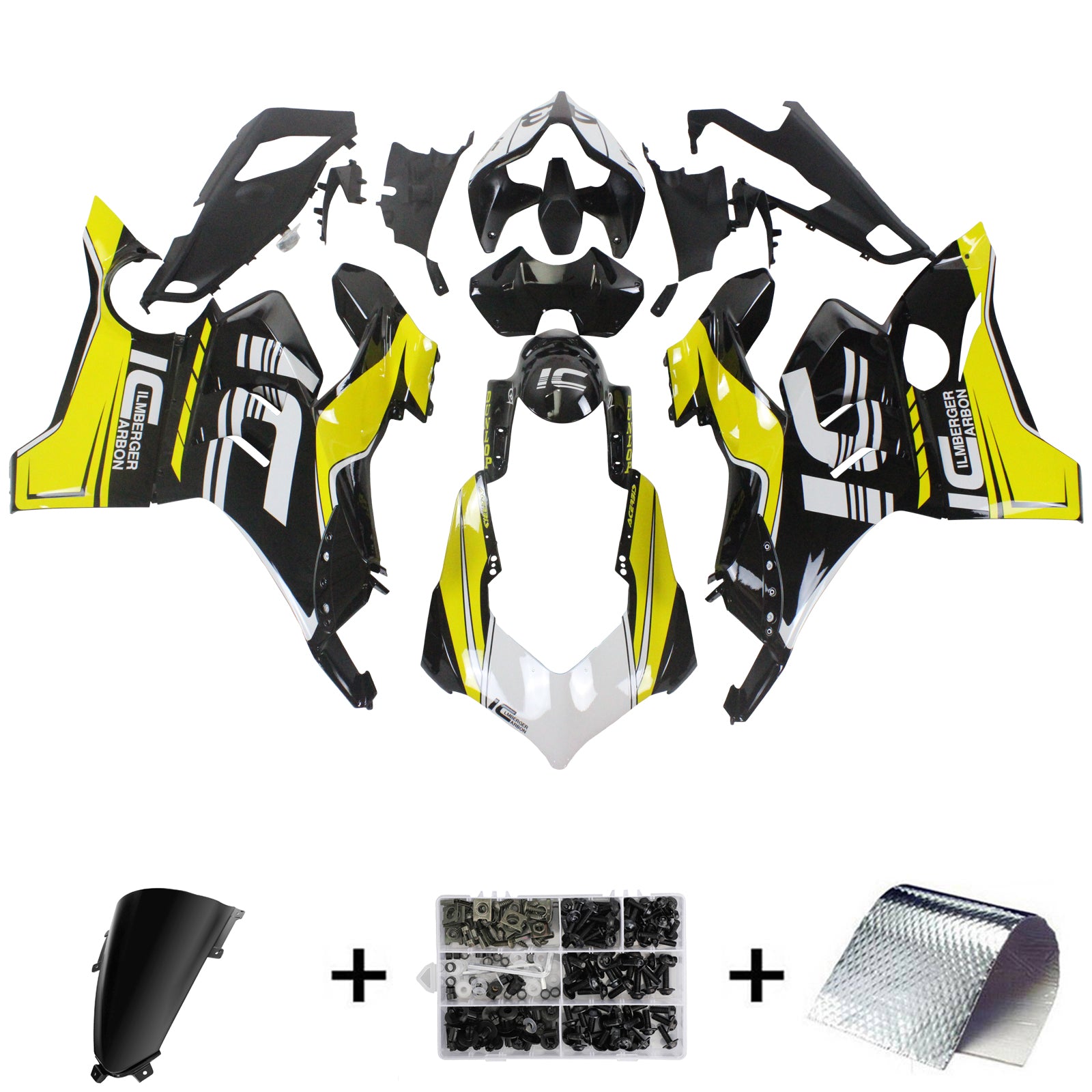 Amotopart Ducati 20-21 Panigale V4 V4S Black & Yellow Fairing Kit