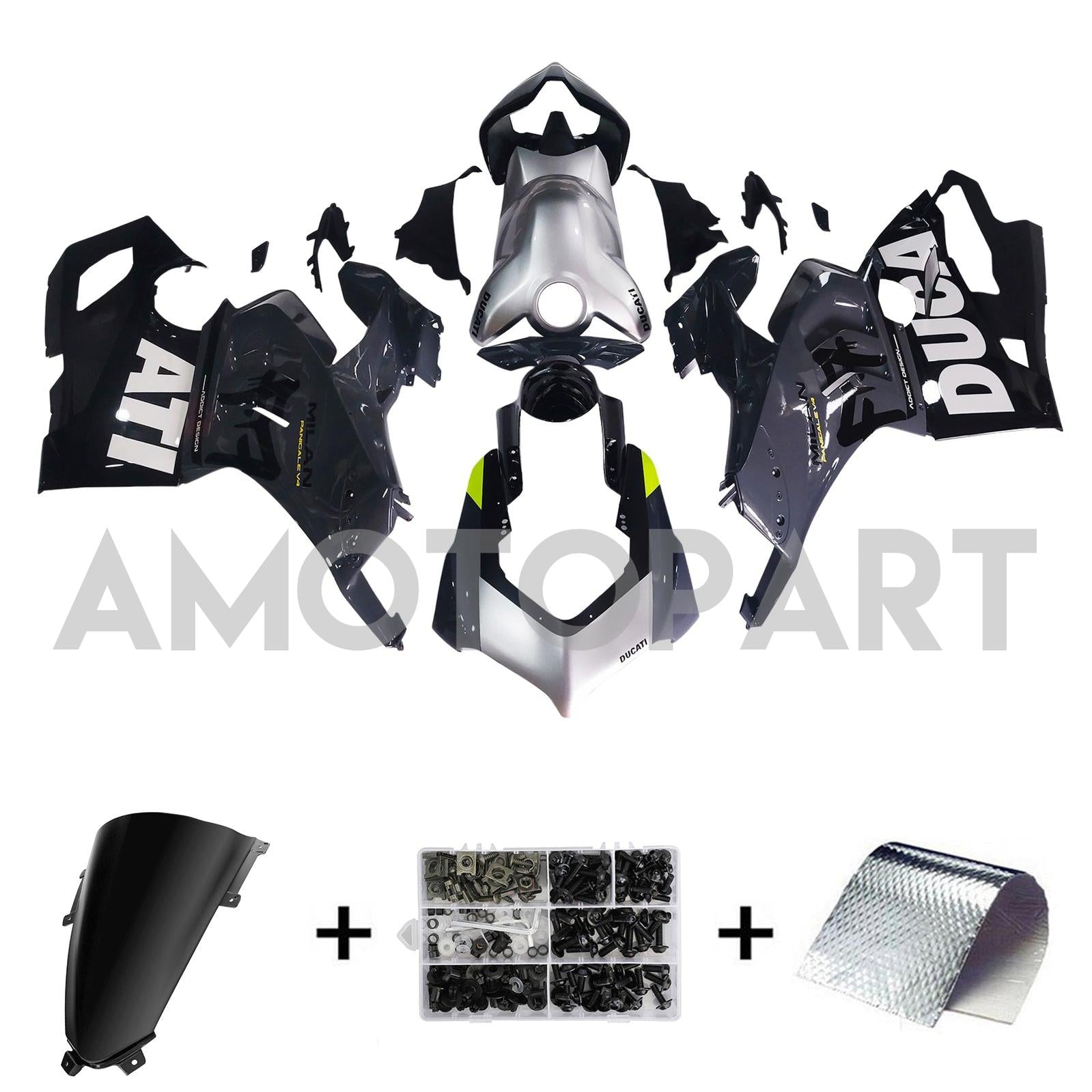 Amotopart Ducati 20-21 Panigale V4 V4S Black Grey Fairing Kit