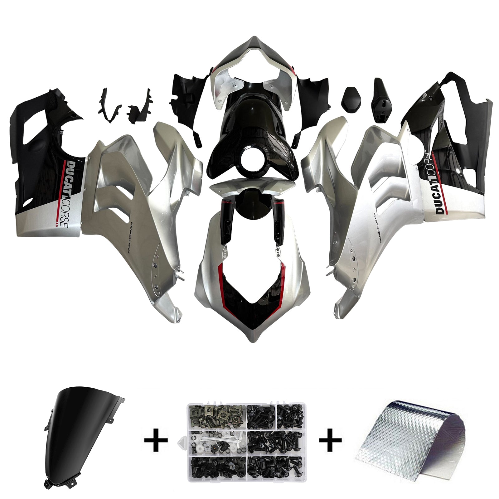 Amotopart Ducati 20-21 Panigale V4 V4S Silver White Fairing Kit