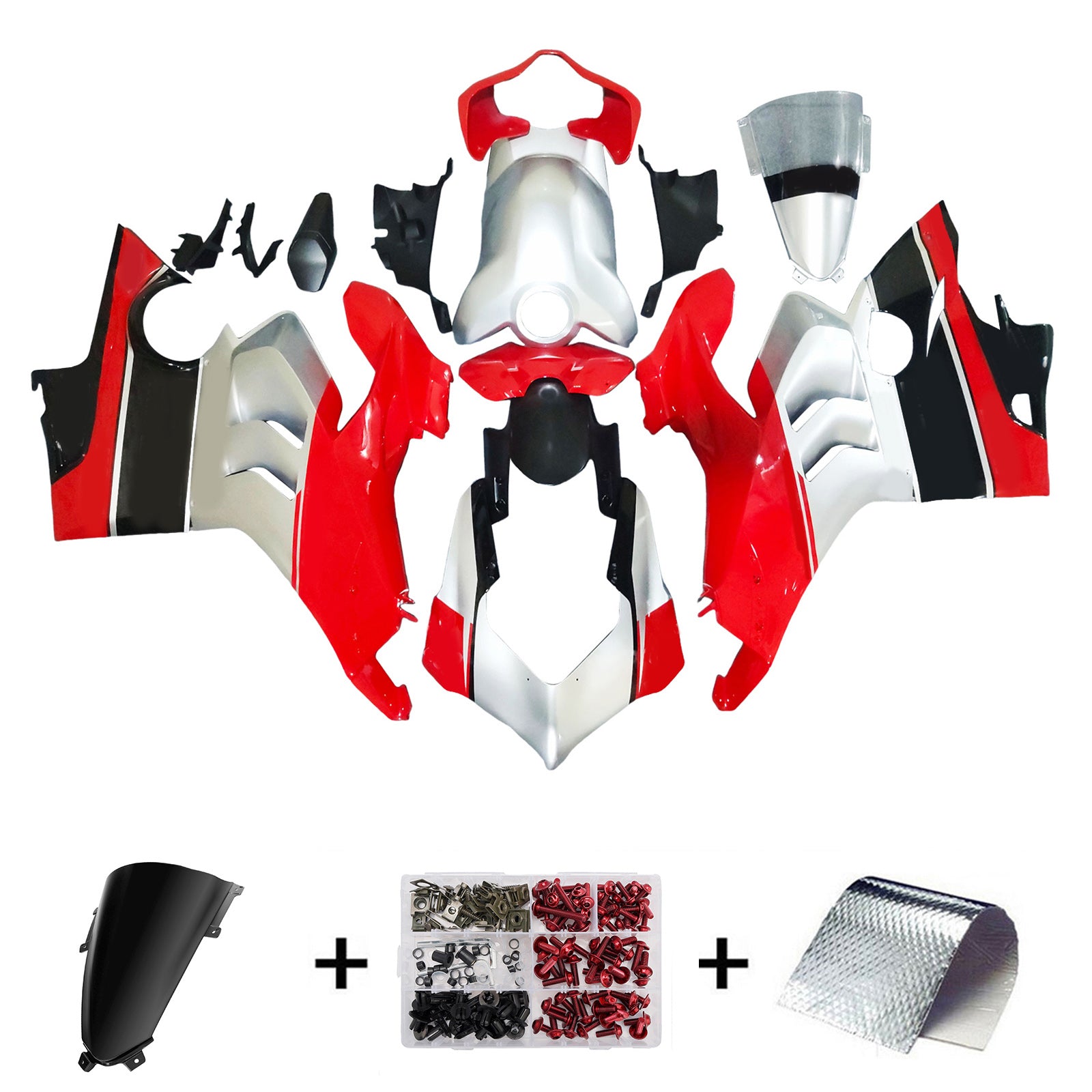 Amotopart Ducati 20-21 Panigale V4 V4S Kit di carenatura rossa in argento nero