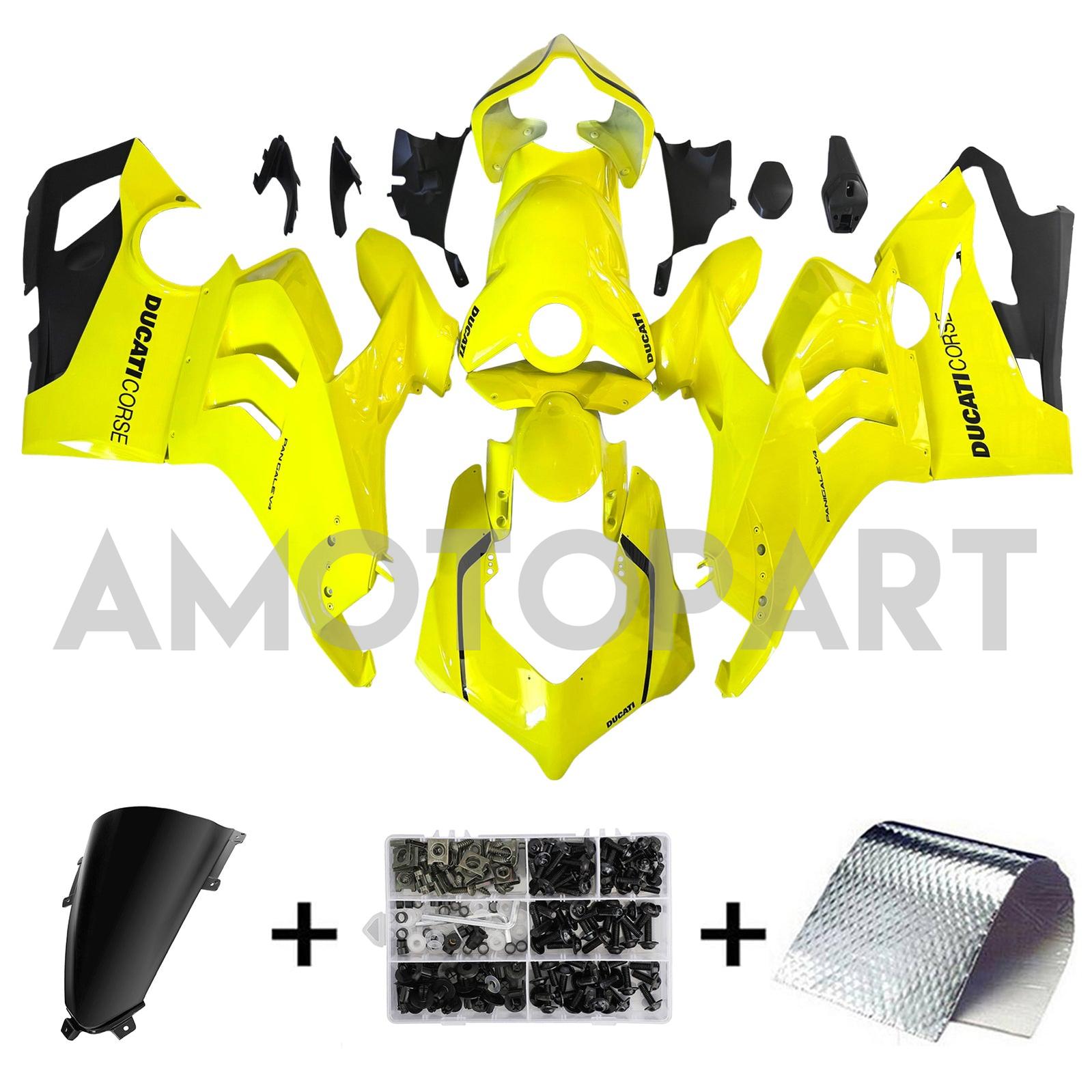 Amotopart Ducati Panigale 20-21 V4 V4S Black Light Yellow Fairing Kit