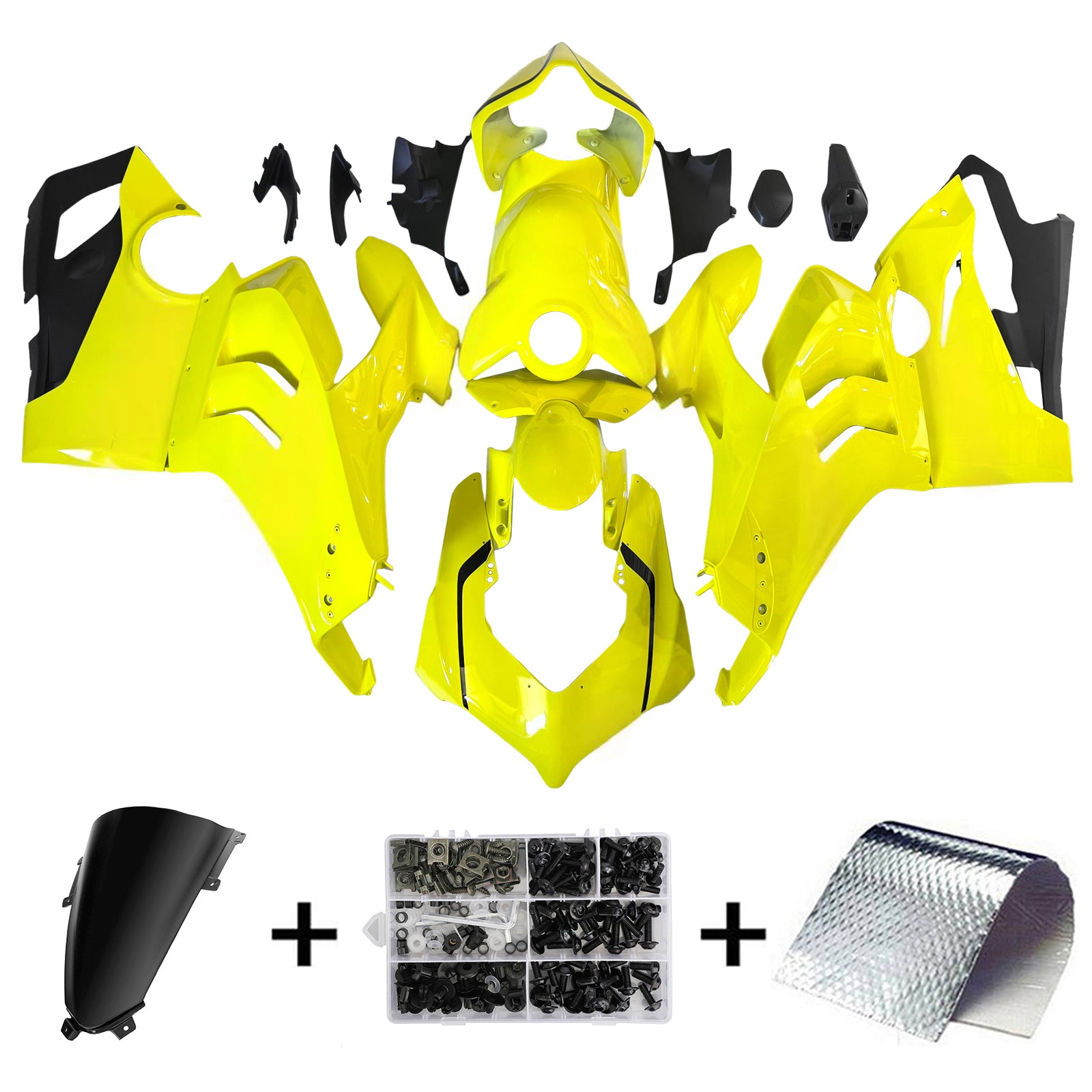 Amotopart Ducati Panigale 20-21 V4 V4S Black Light Yellow Fairing Kit