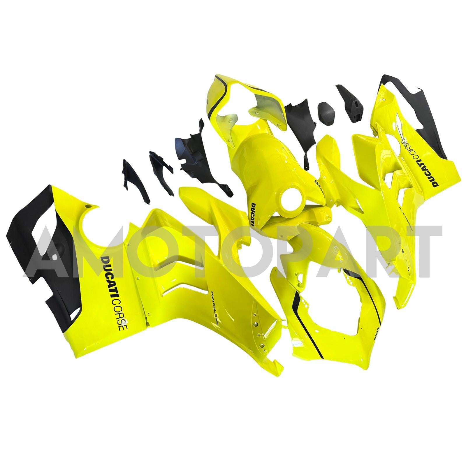 Amotopart Ducati Panigale 20-21 V4 V4S Black Light Yellow Fairing Kit