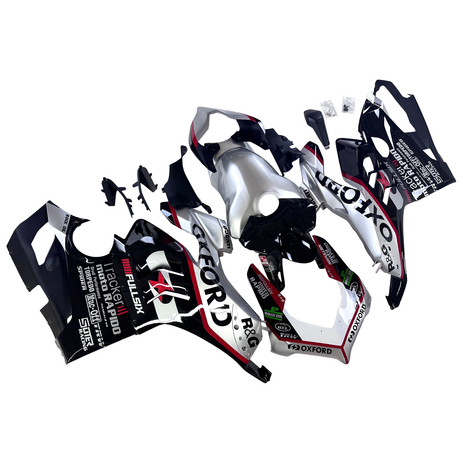 Amotopart Ducati 20-21 V4 V4S Kolfiber Svartgrå Vit fairing Kit