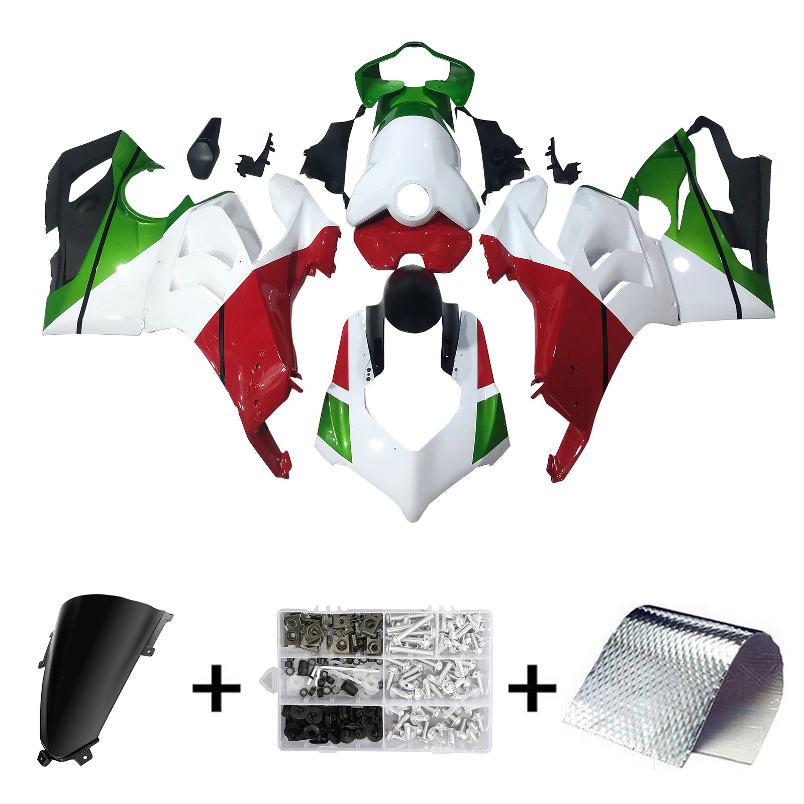 Amotopart Ducati 20-21 Panigale V4 V4S White Red & Green Fairing Kit