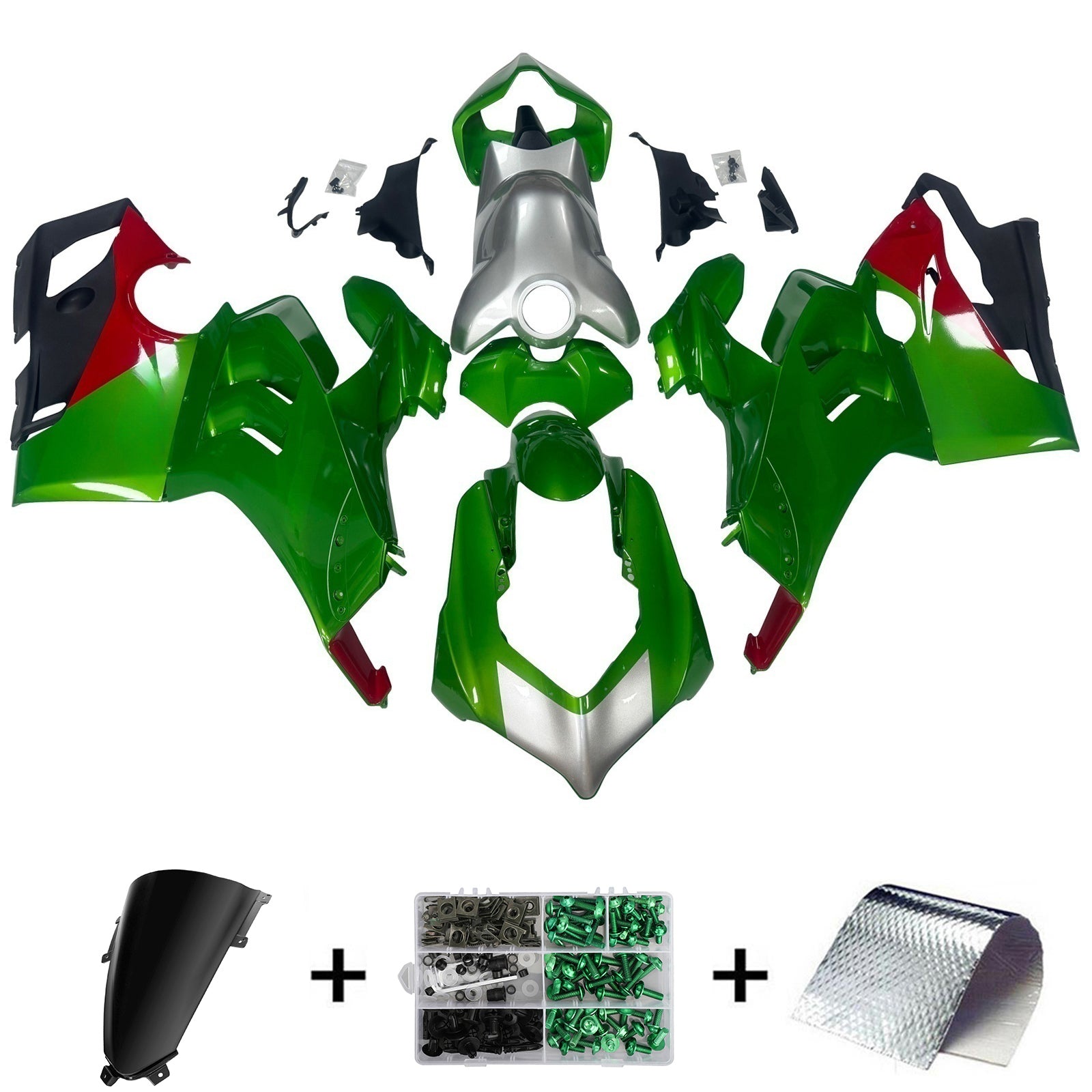Amotopart Ducati 20-21 Panigale V4 V4S Silver Red & Green Fairing Kit