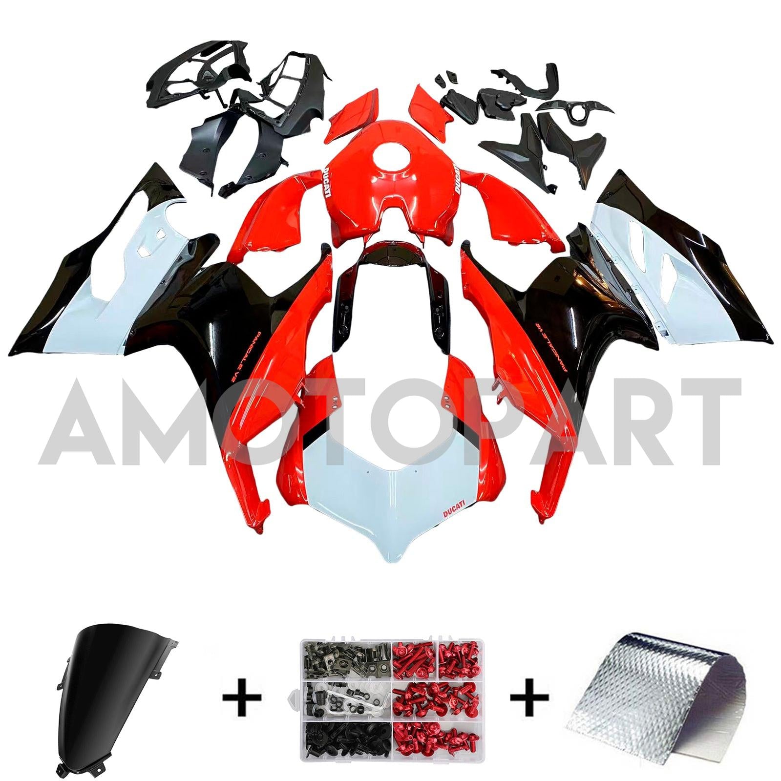 Amotopart 2020-2024 Ducati V2 Glossy Red Black White Fairing Kit