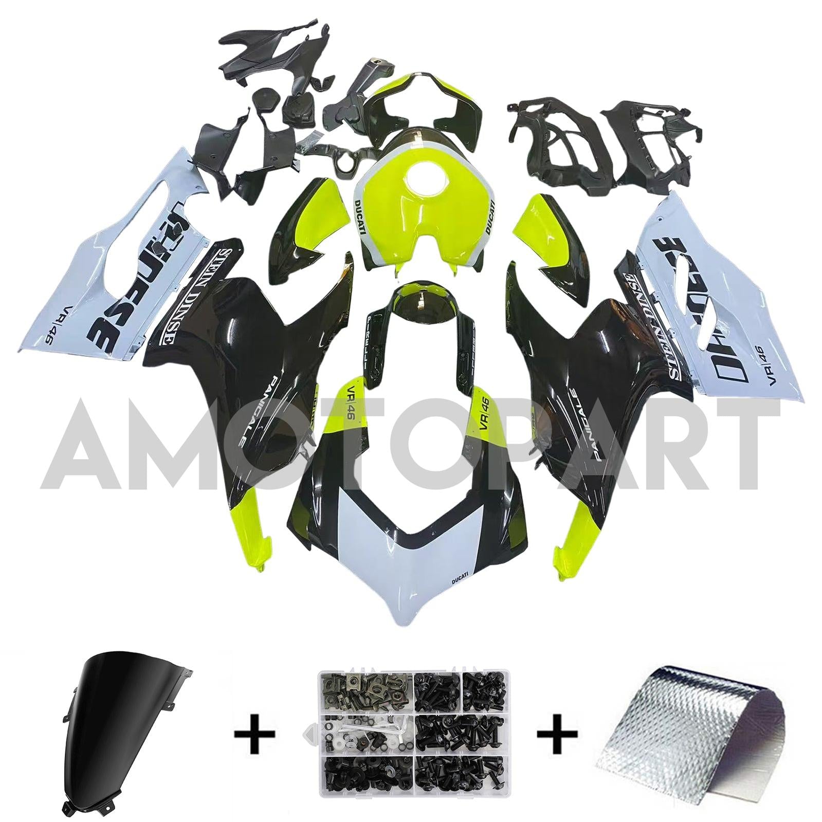 Amotopart 2020-2024 Ducati V2 Glossy Black Gray Green Fairing Kit