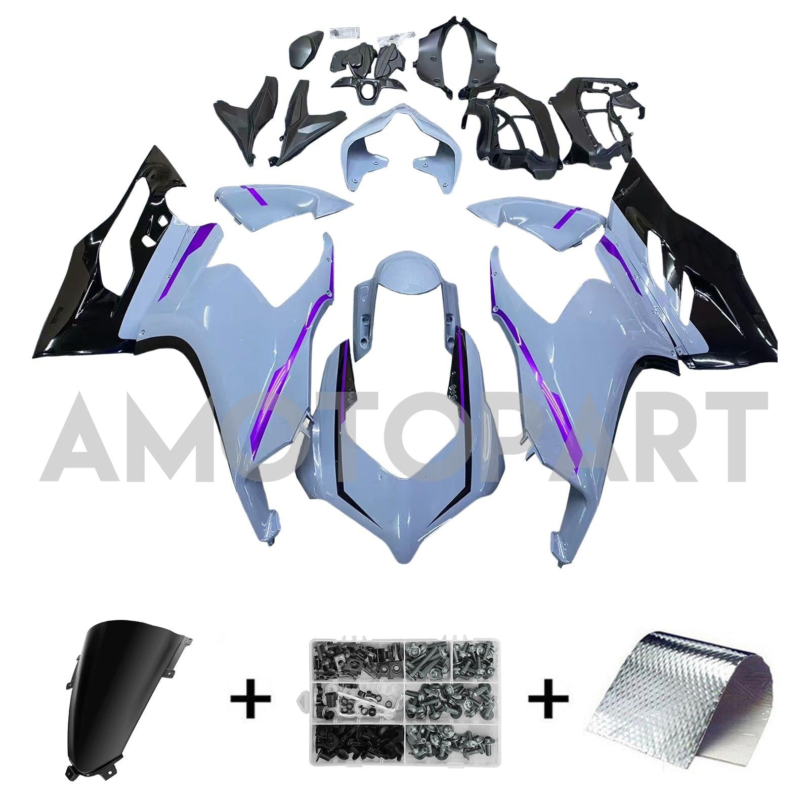 Amotopart 2020-2024 Ducati V2 Glossy Gray Black Fairing Kit
