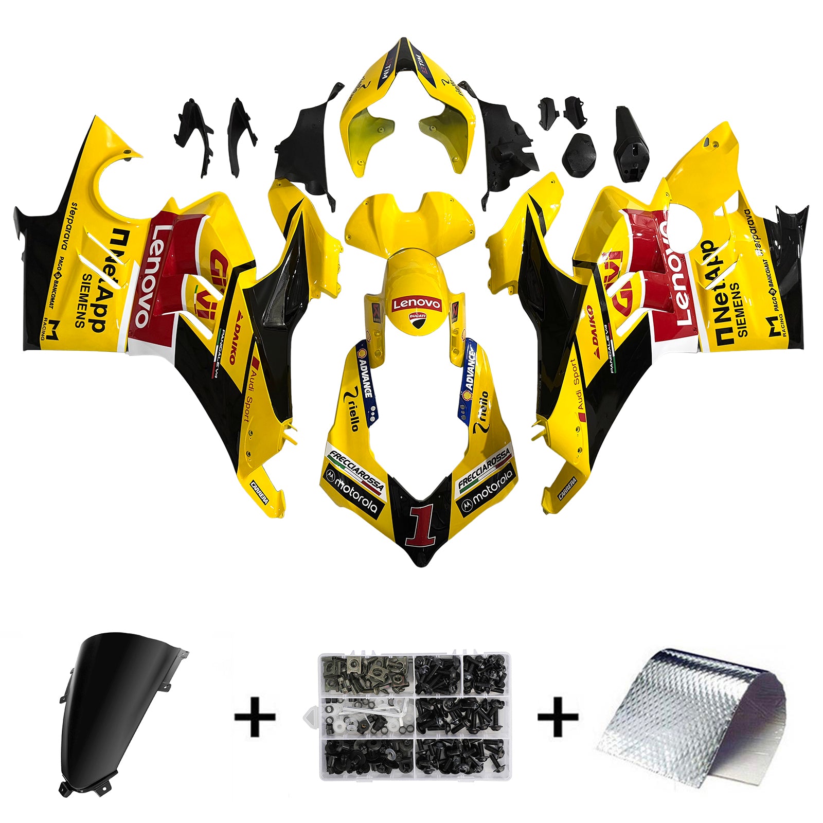 Amotopart Ducati 22-24 V4 V4S Glossy Yellow Black Fairing Kit