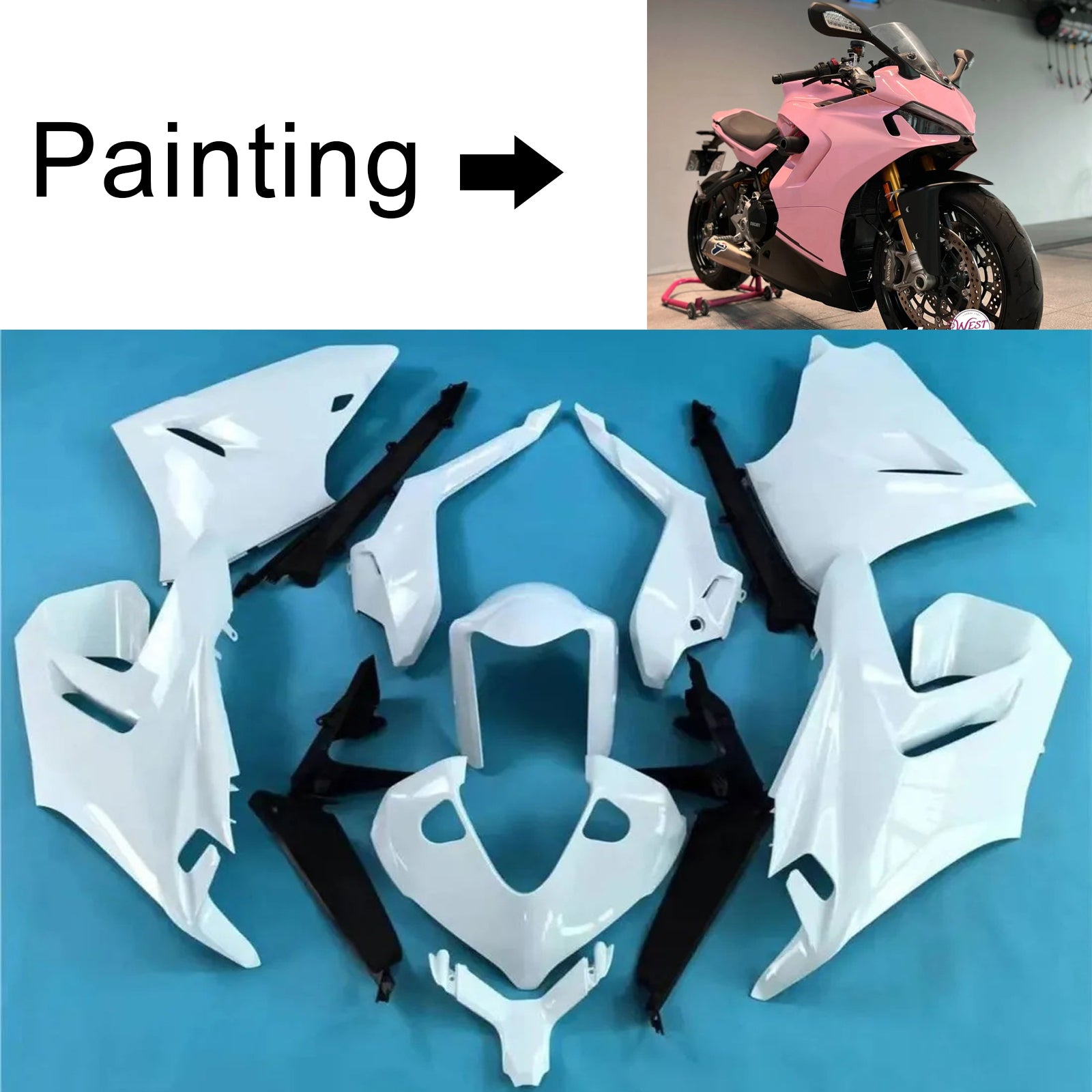 Amotopart 2021-2024 Ducati Supersport 950 / 950s Black Pink Fadiling Kit