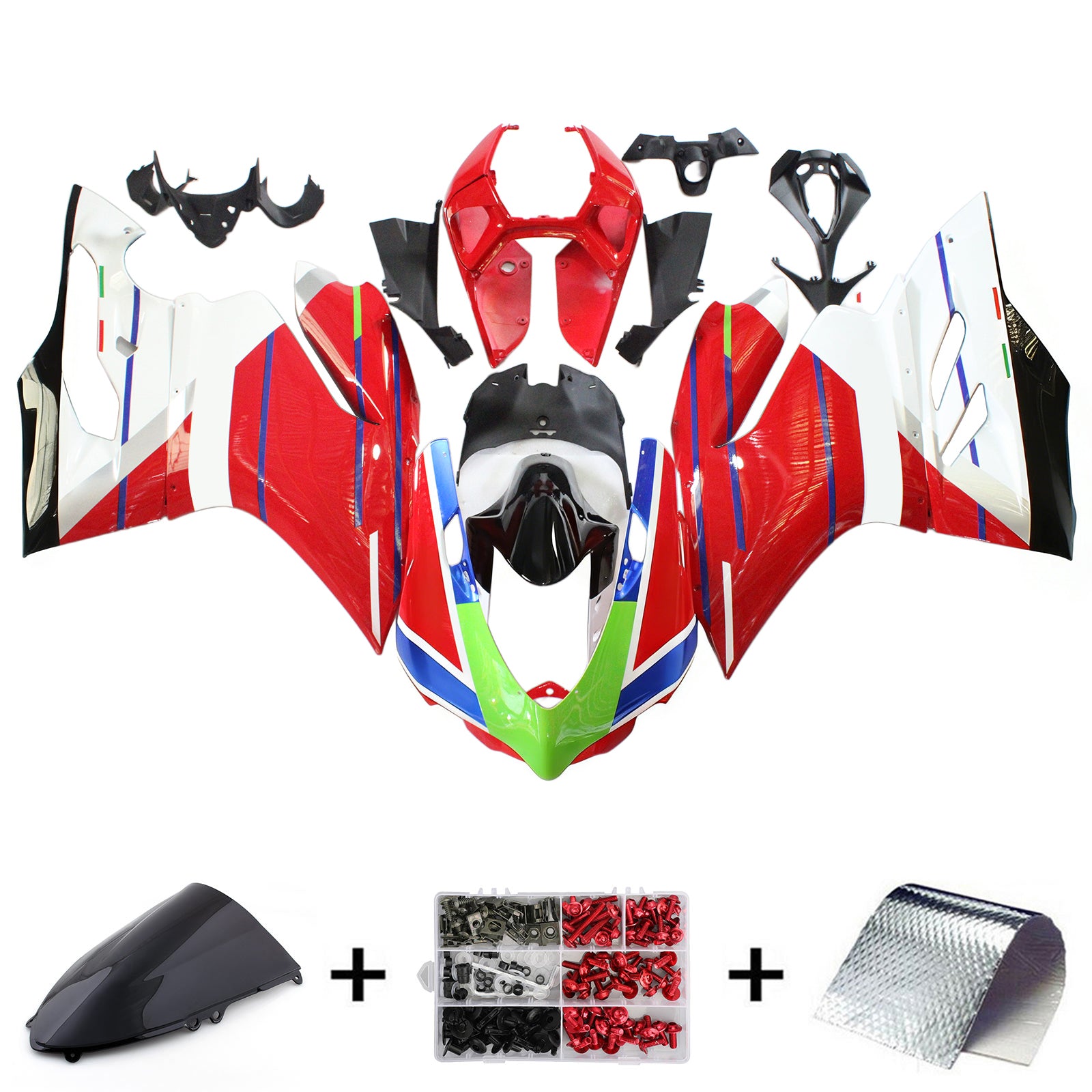 Amotopart 2012-2015 Ducati 899 Red White Green Fairing Kit