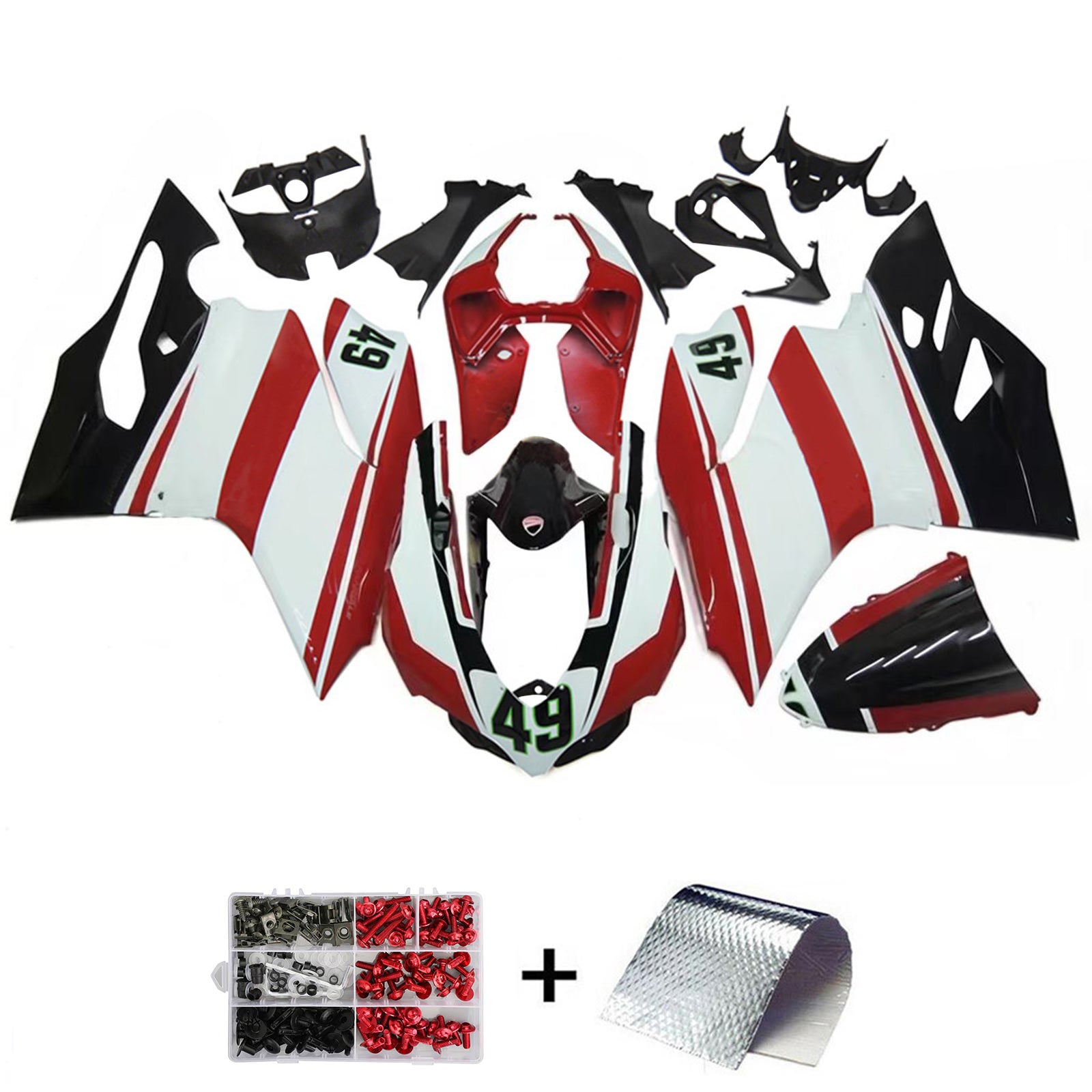 Amotopart 2012-2015 Ducati 899 White Red Black with Decals Fairing Kit