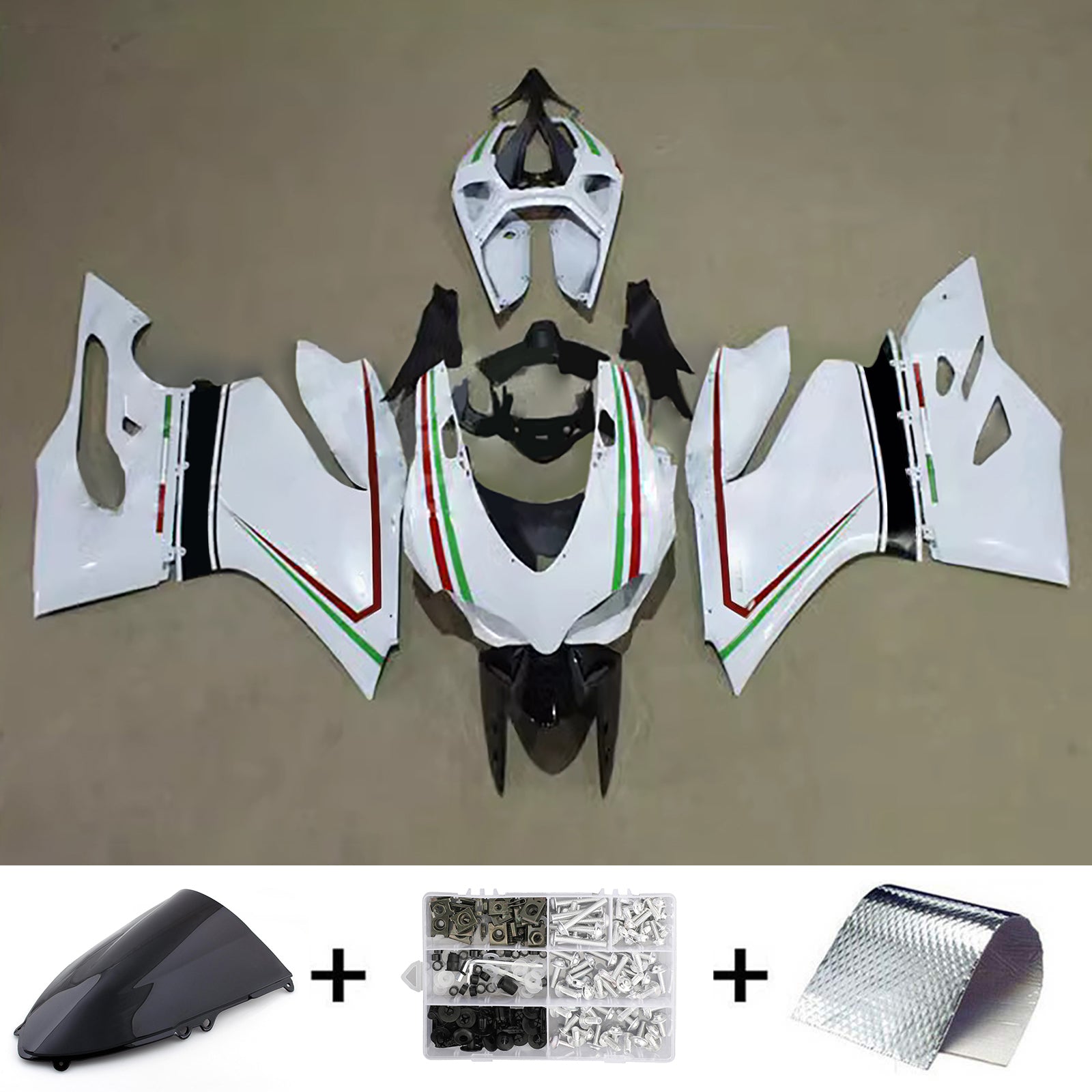 Amotopart 2012-2015 Ducati 899 White & Lines Fairing Kit