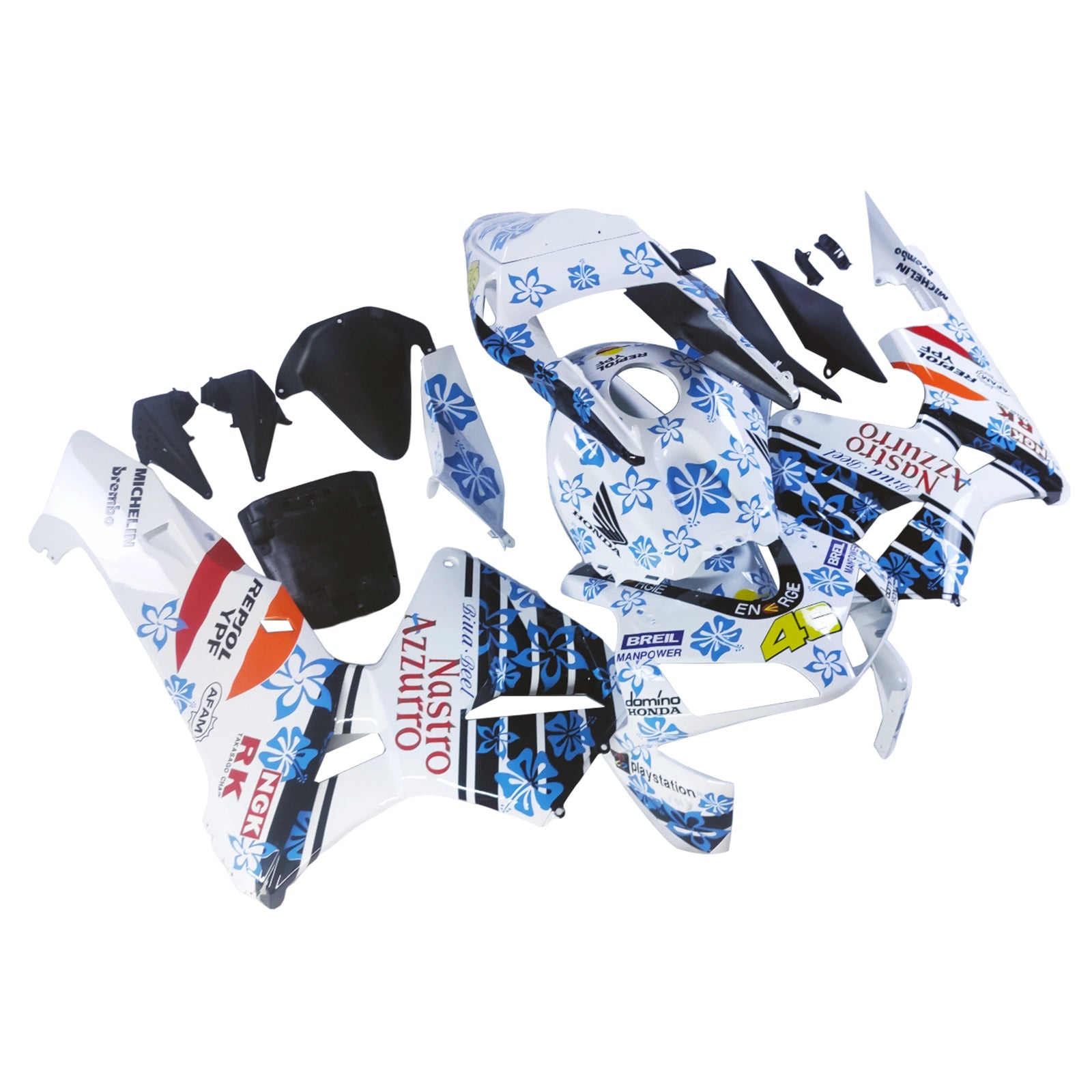 Amotopart 2003-2004 Honda CBR600RR White Blue Snow Fairing Kit