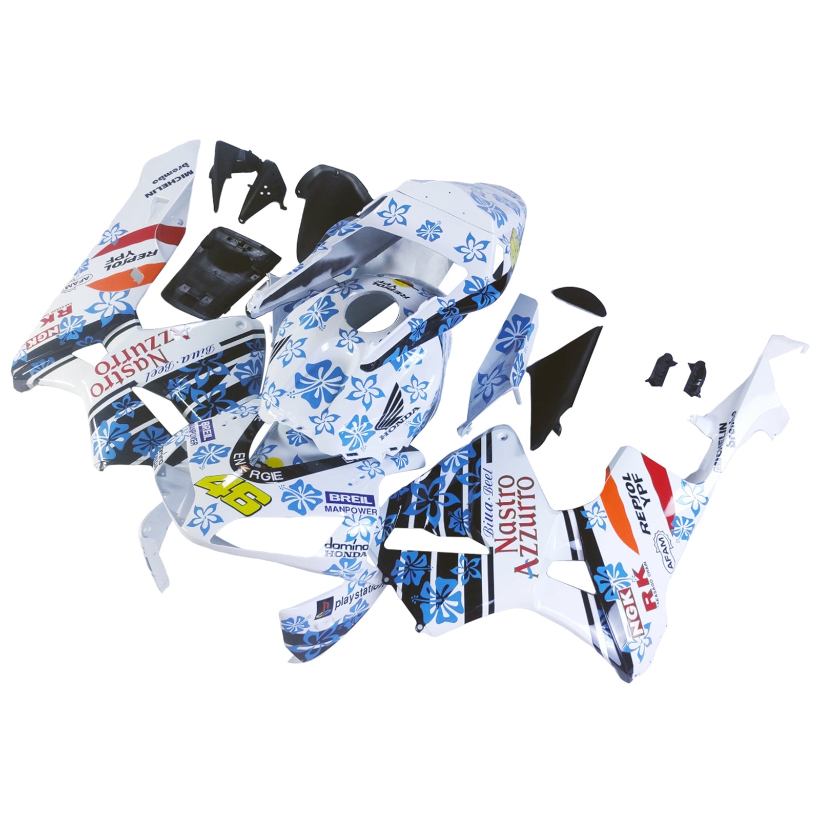 Amotopart 2003-2004 Honda CBR600RR White Blue Snow Fairing Kit