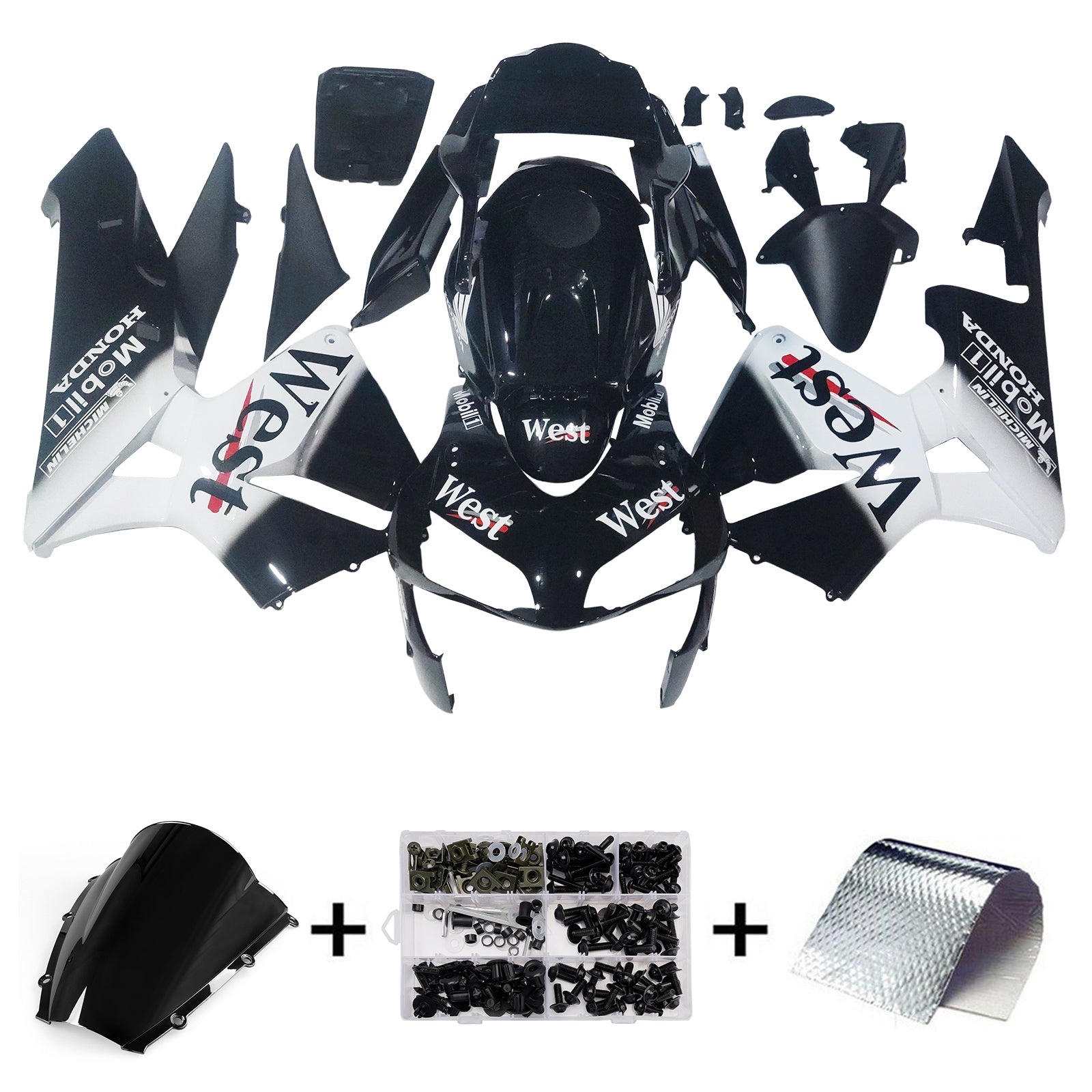 Amotopart 2003-2004 Honda CBR600RR Kit de carénage blanc noir