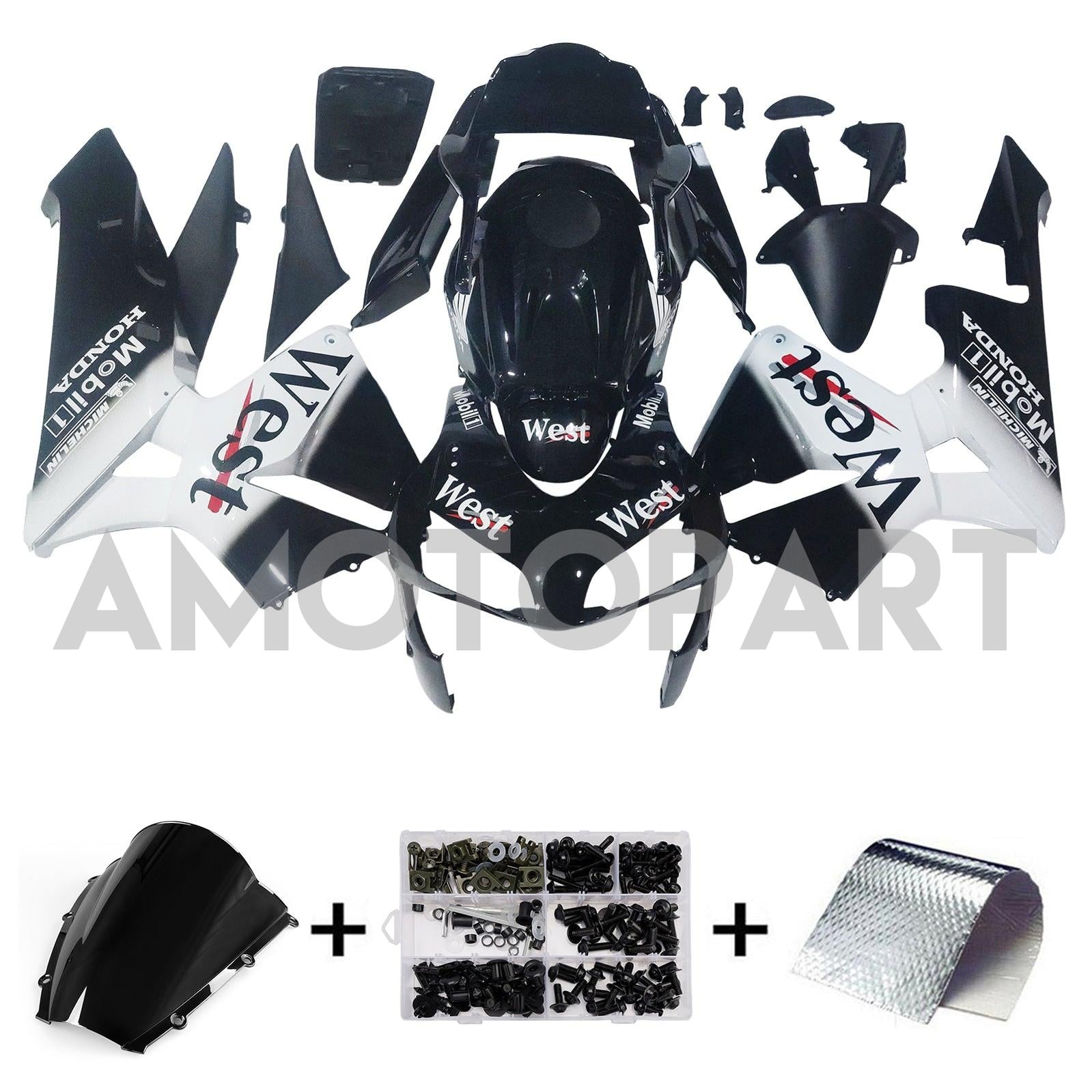Amotopart 2003-2004 Honda CBR600RR Black White Fairing Kit