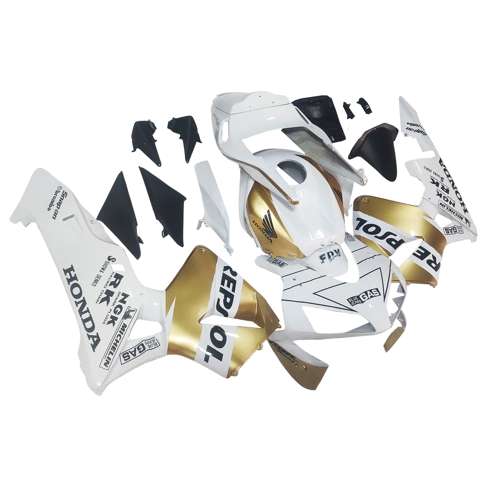 Amotopart 2003-2004 Honda CBR600RR Fairing White & Gold Kit