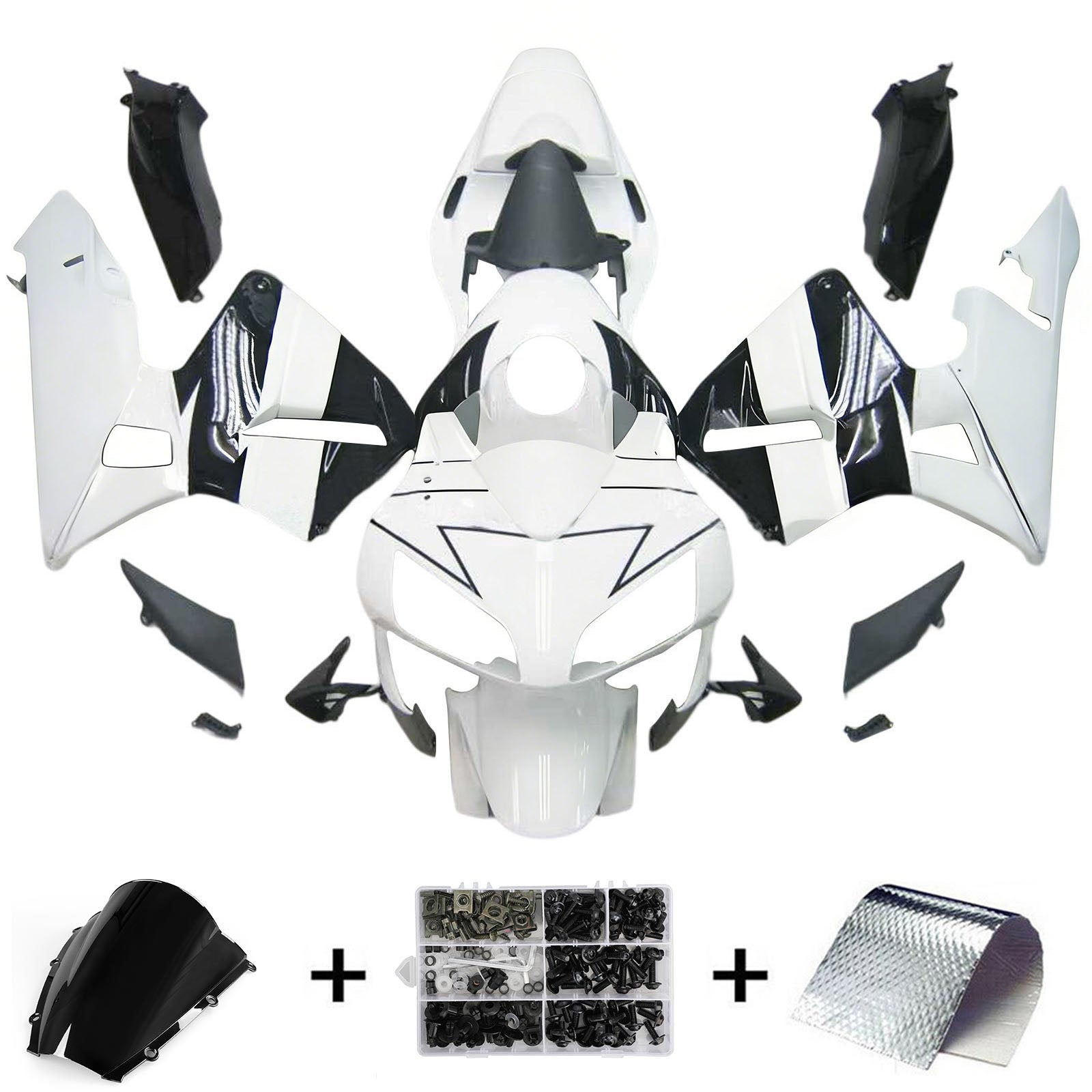 Amotopart 2003-2004 Honda CBR600RR Black White Fairing Kit