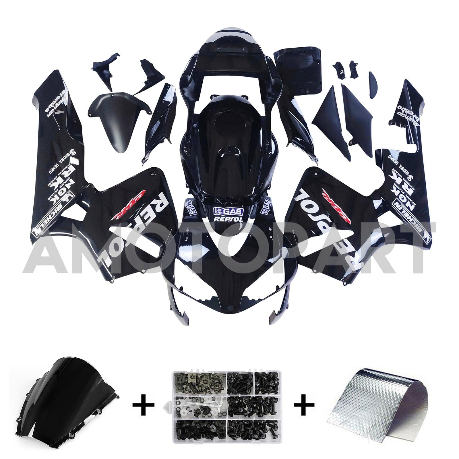 Amotopart 2003-2004 Honda CBR600RR Fairing Black with Logo Kit