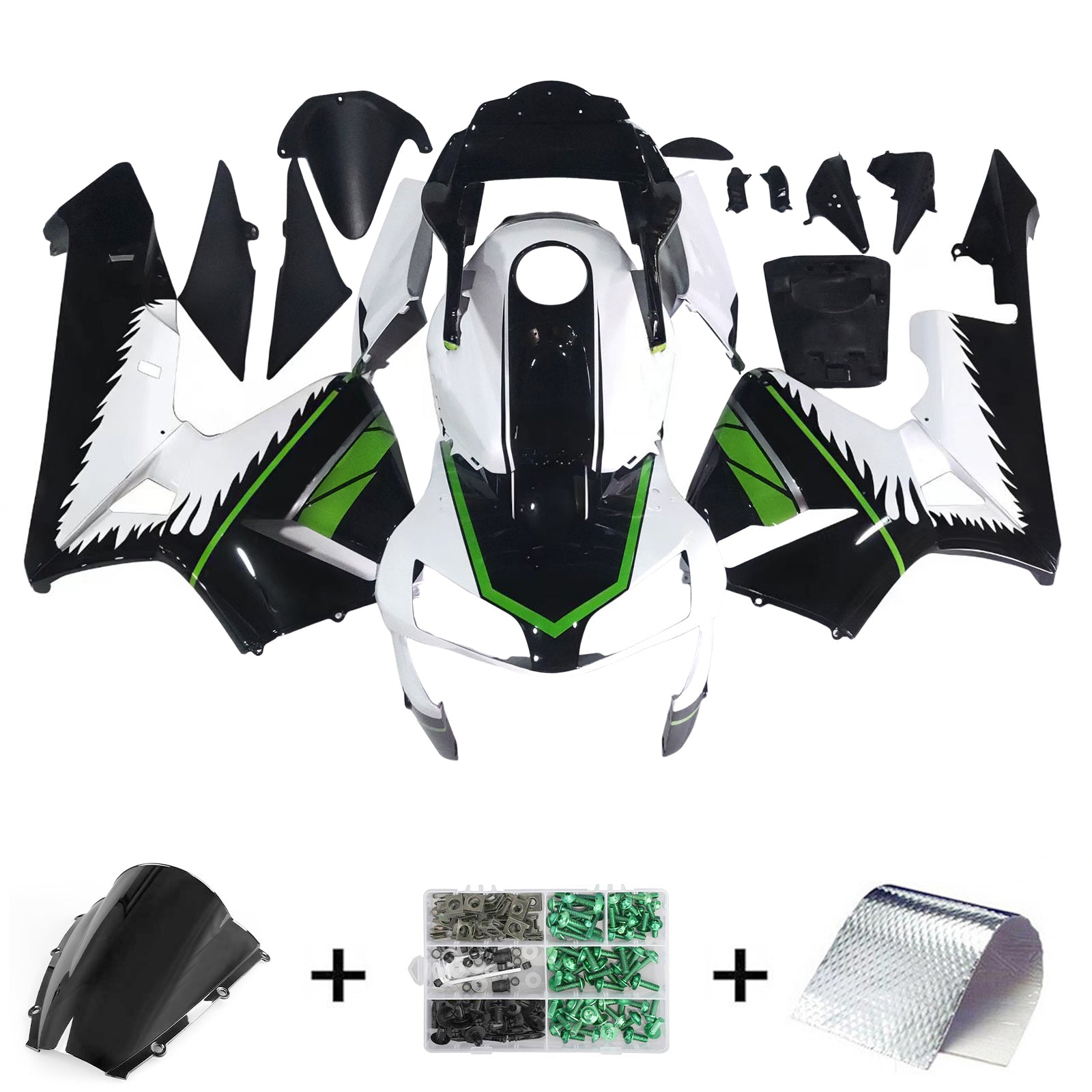 Amotopart 2003-2004 Honda CBR600RR White Green Fairing Kit
