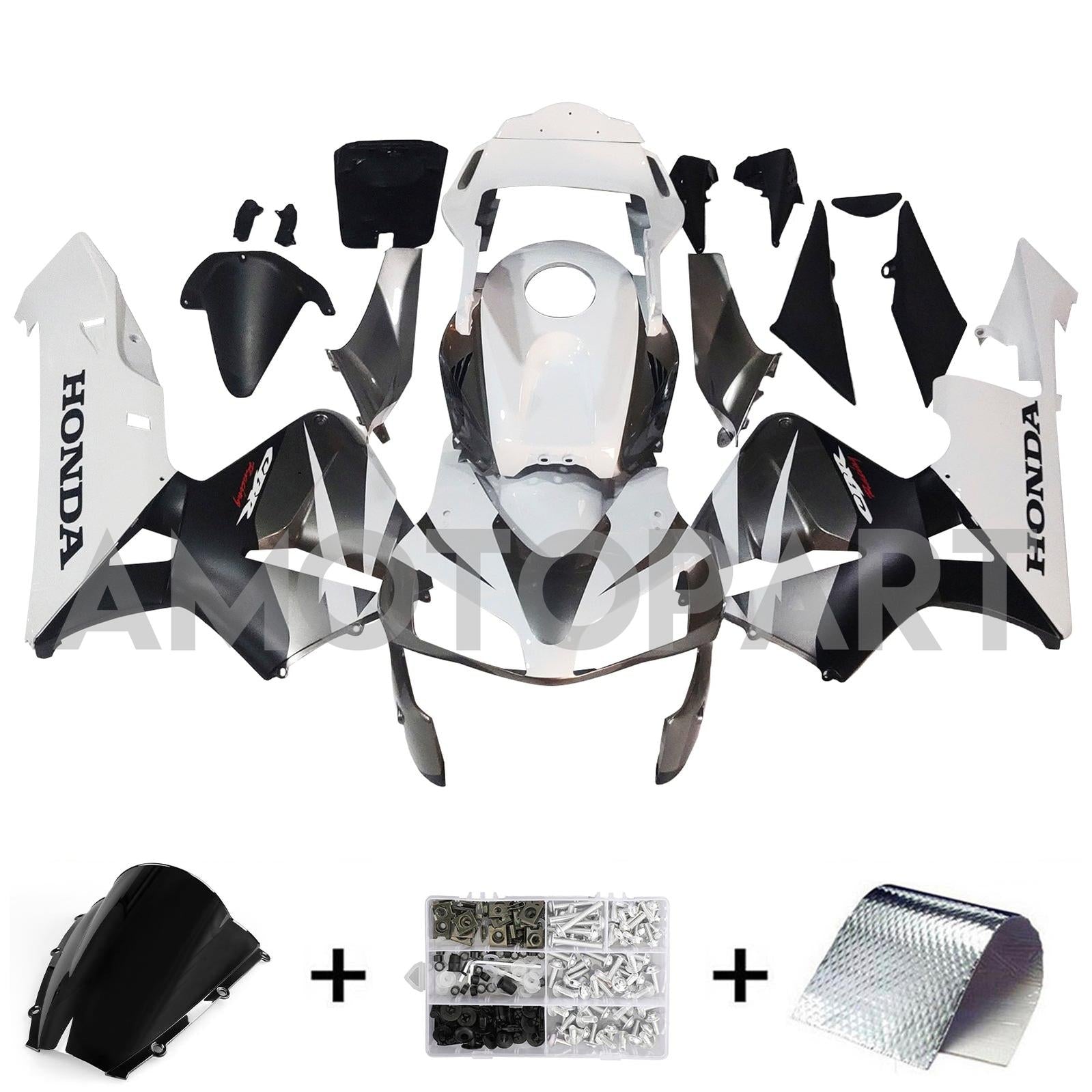 Amotopart 2003-2004 Honda CBR600RR White Black Fairing Kit