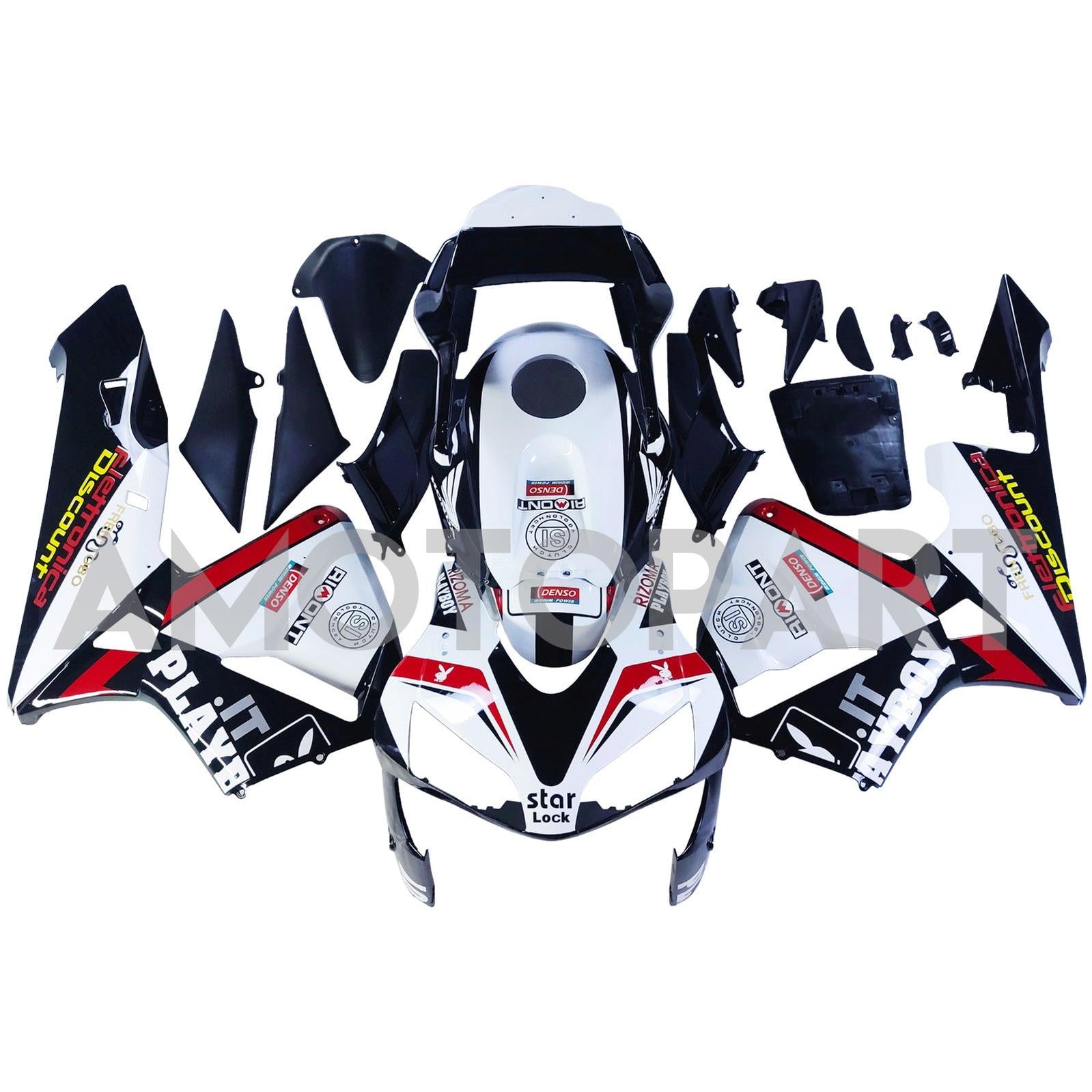 Amotopart 2003-2004 Honda CBR600RR White Black Red Fairing Kit