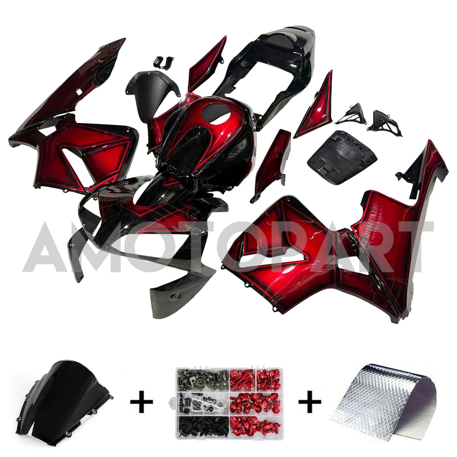 Amotopart 2003-2004 Honda CBR600RR Black Red Fairing Kit