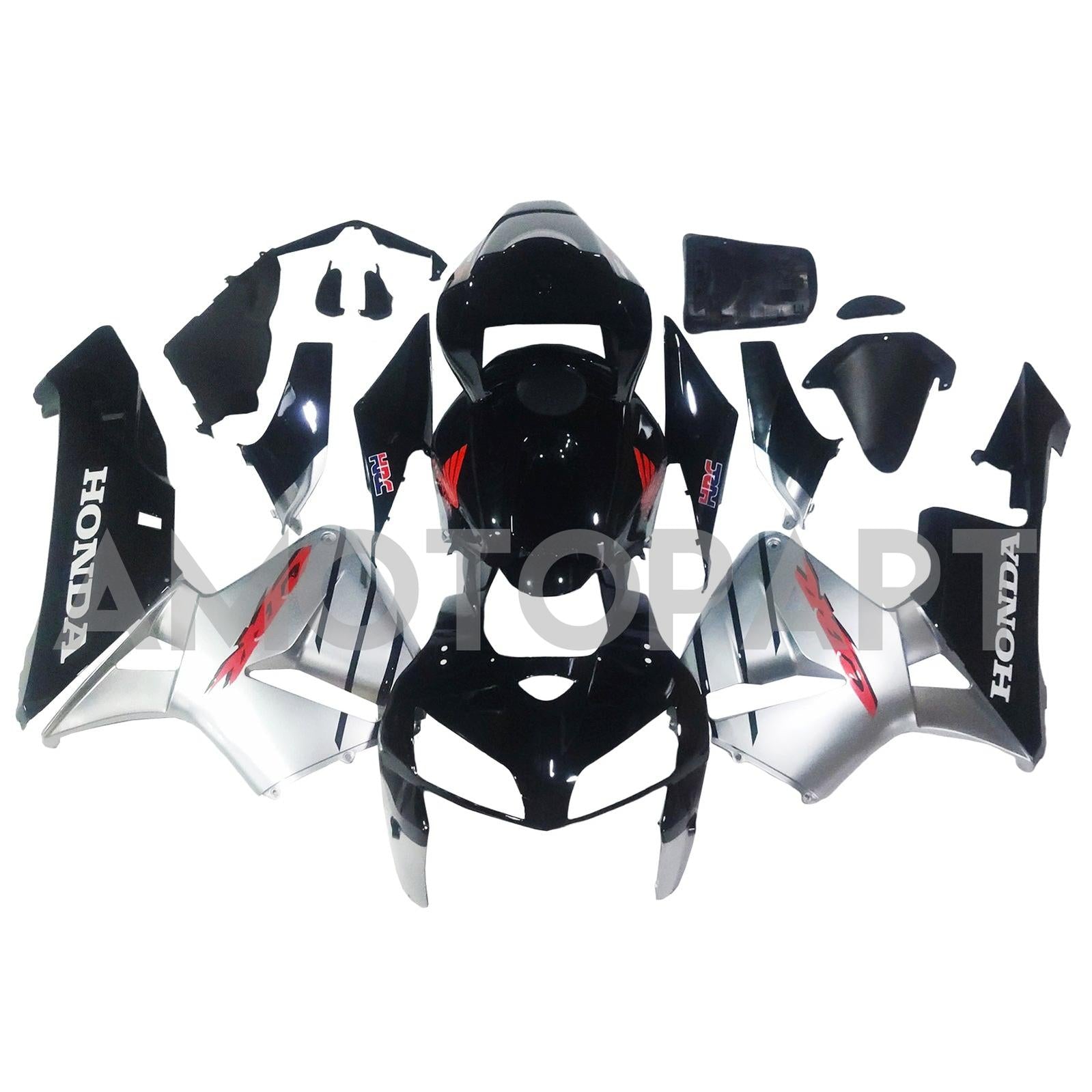 Amotopart 2005-2006 Kit carena Honda CBR600RR nero e argento