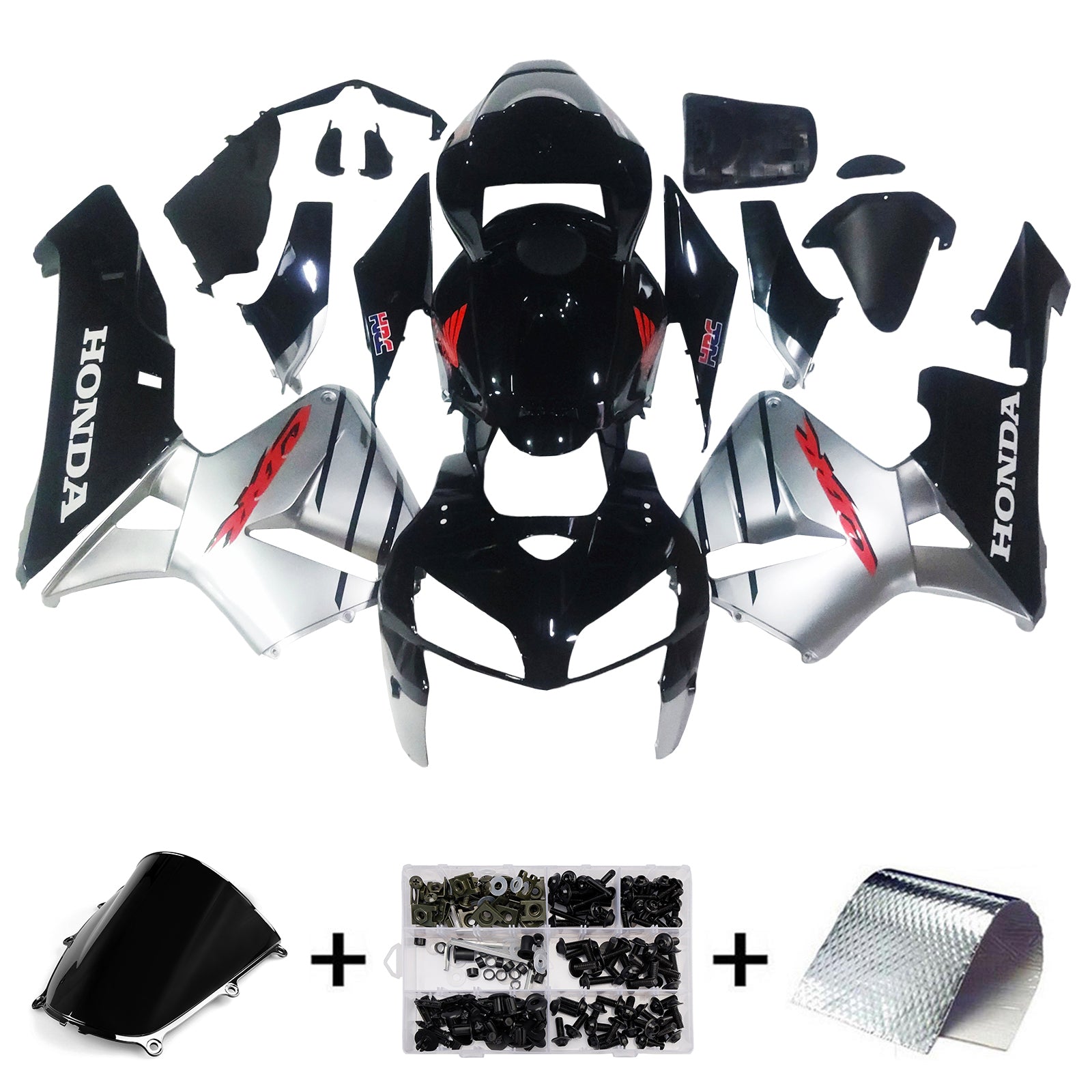 Amotopart 2005-2006 Honda CBR600RR Black & Silver Fairing Kit