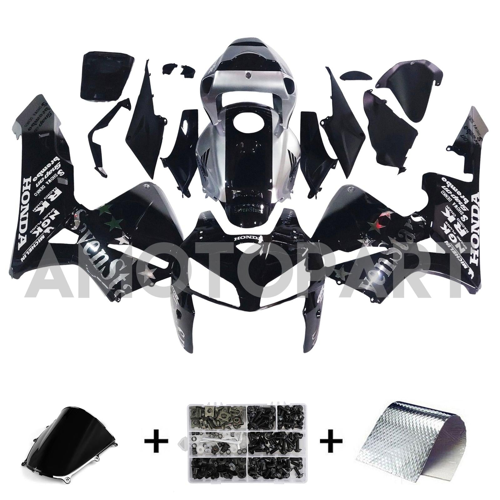 Amotopart 2005-2006 Honda CBR600RR Black&Silver Accent Fairing Kit