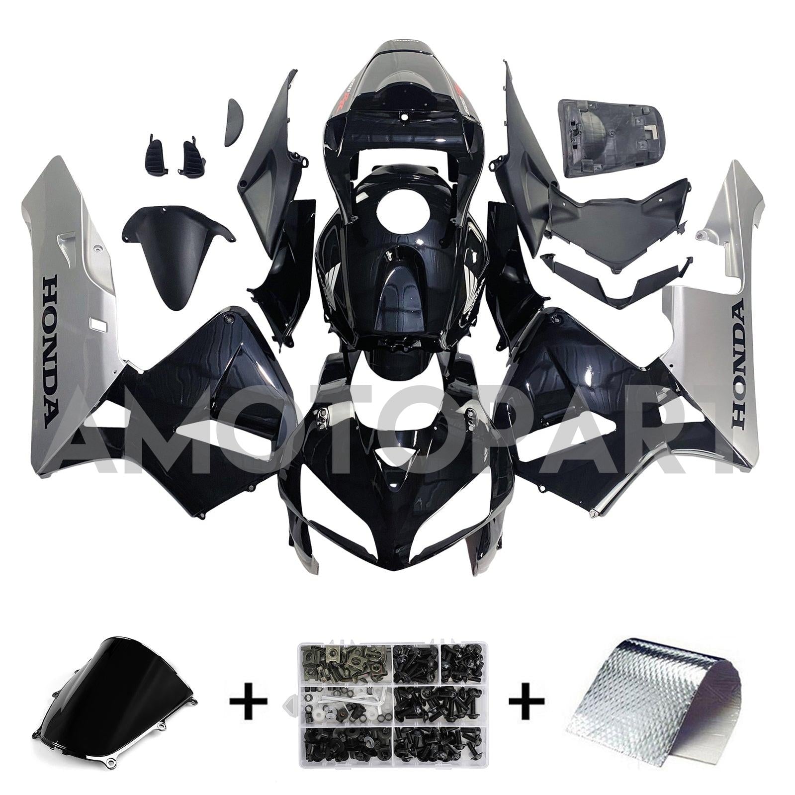 Amotopart 2005-2006 Honda CBR600RR Fairing Black & Sliver Kit