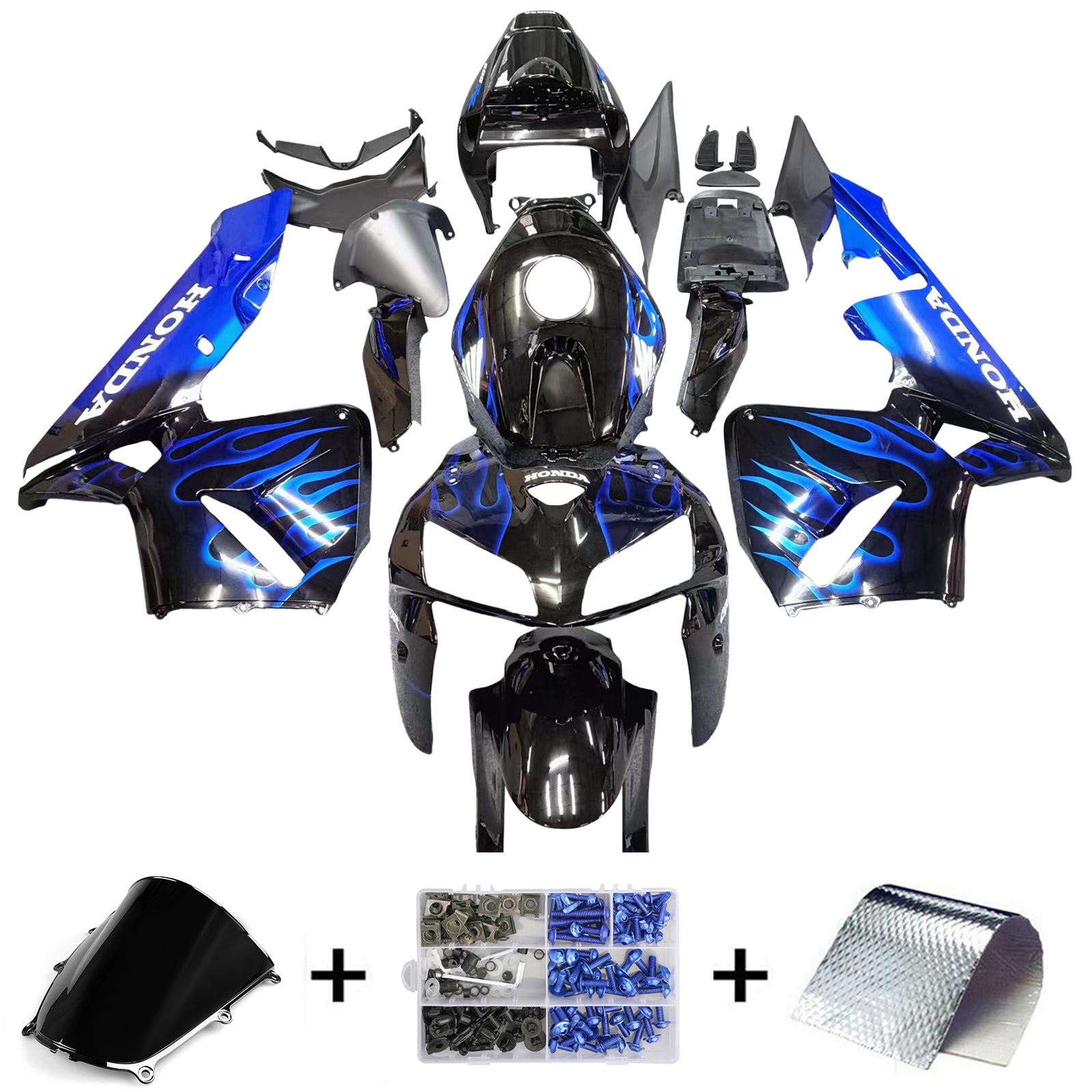 Amotopart Honda CBR600RR 2005-2006 Noir&Kit de carénage bleu