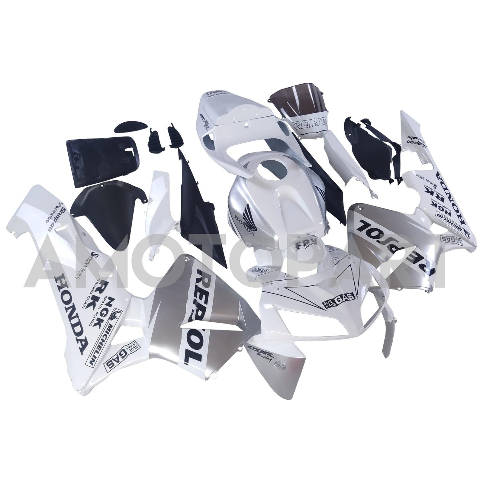 Amotopart 2005 2006 Honda CBR600RR White&Sliver Fairing Kit
