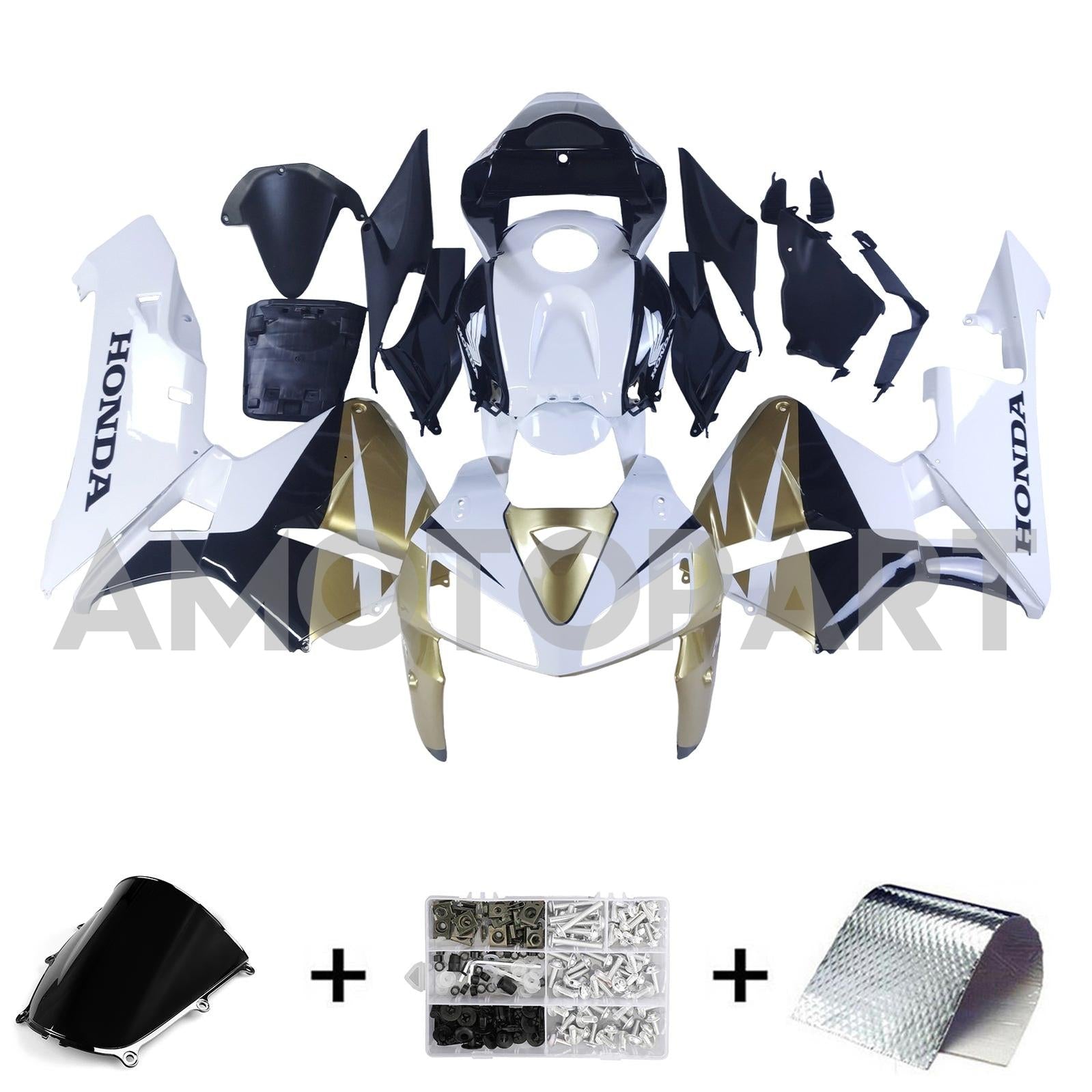 Amotopart 2005 2006 ホンダ CBR600RR ゴールド&ホワイト フェアリングキット