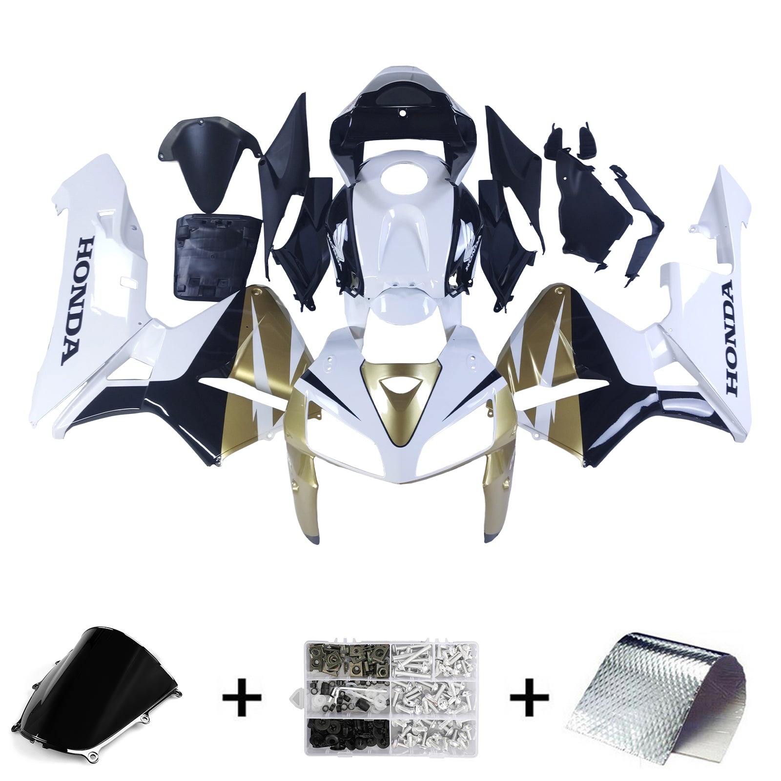Amotopart 2005 2006 Honda CBR600RR Gold & White Fairing Kit