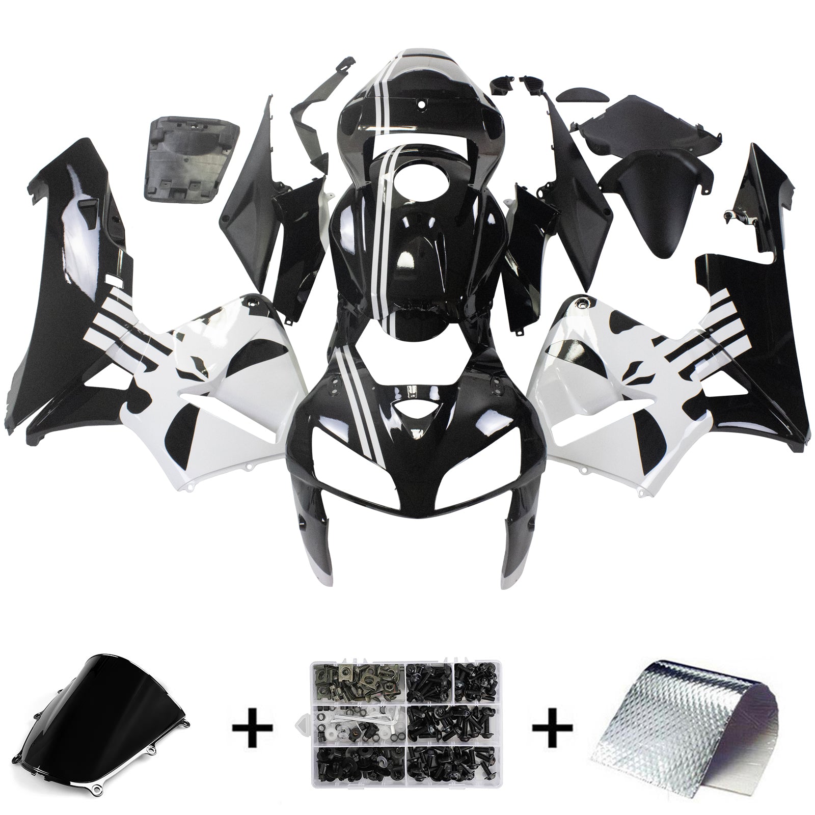 Amotopart Honda CBR600RR 2005-2006 Noir&Kit de carénage blanc