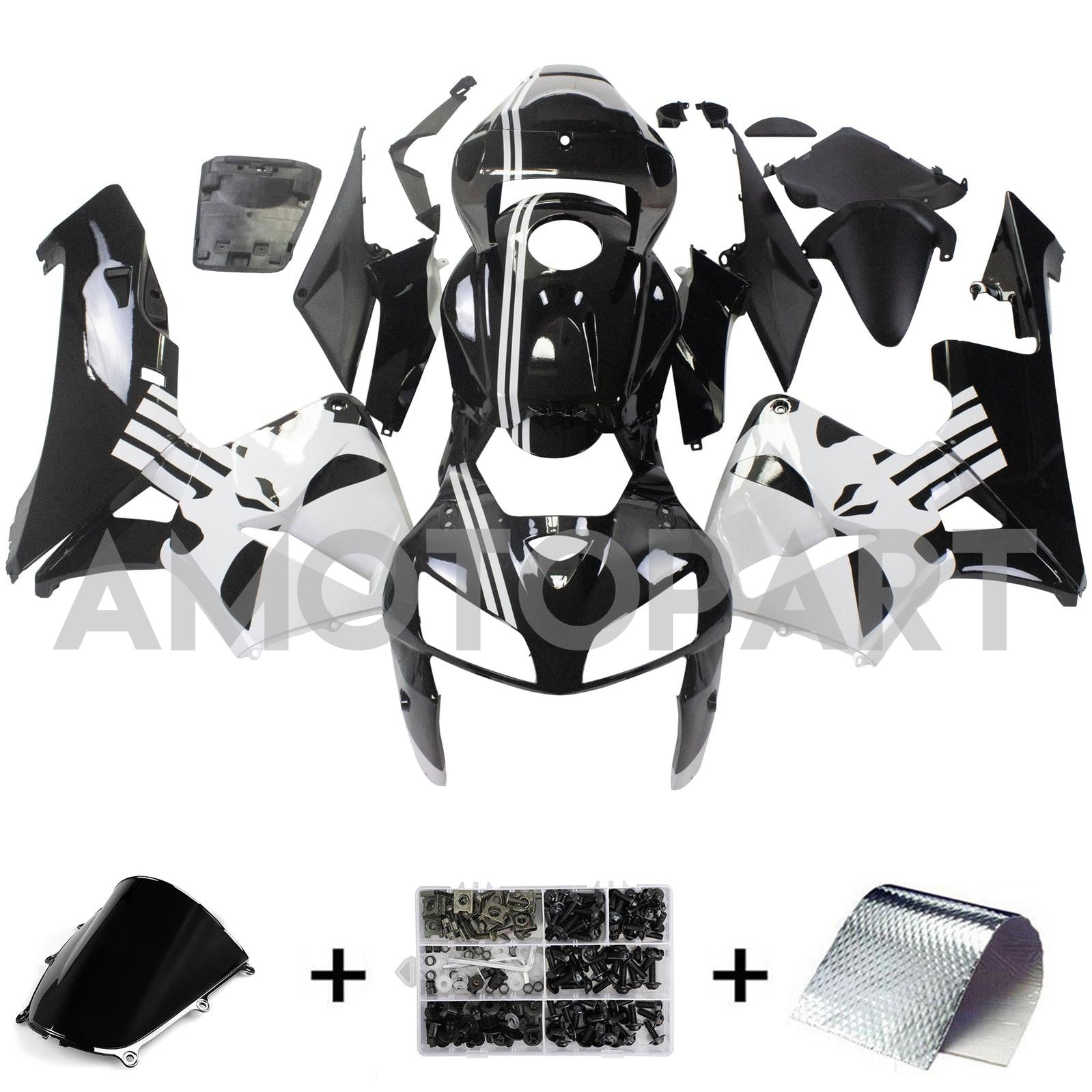 Amotopart 2005-2006 Honda CBR600RR Black & White Fairing Kit