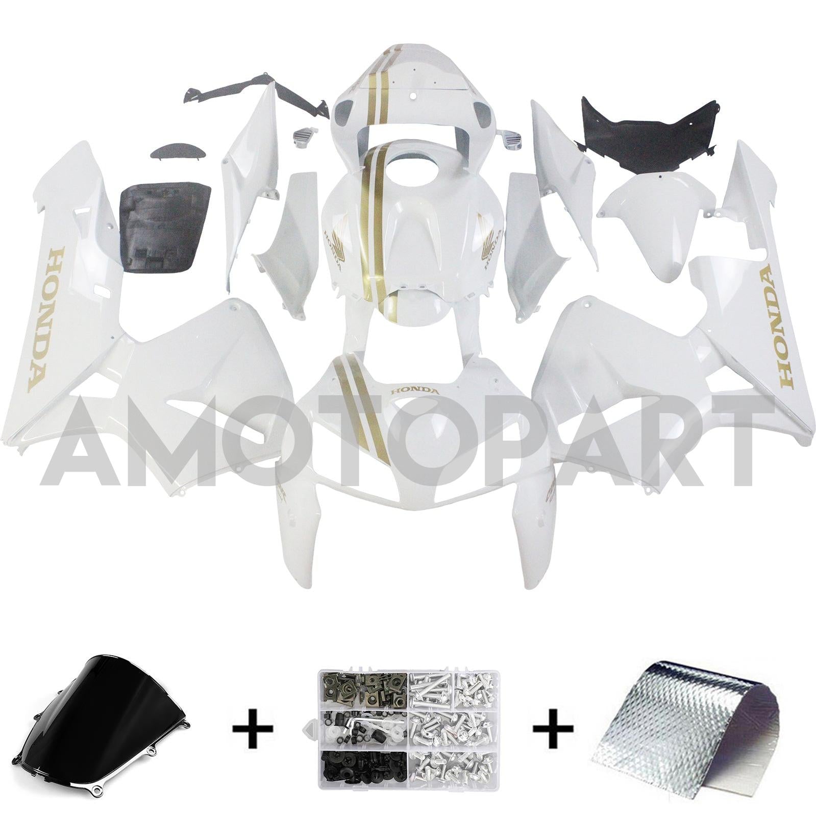 Amotopart 2005 2006 Honda CBR600RR White&Gold Fairing Kit
