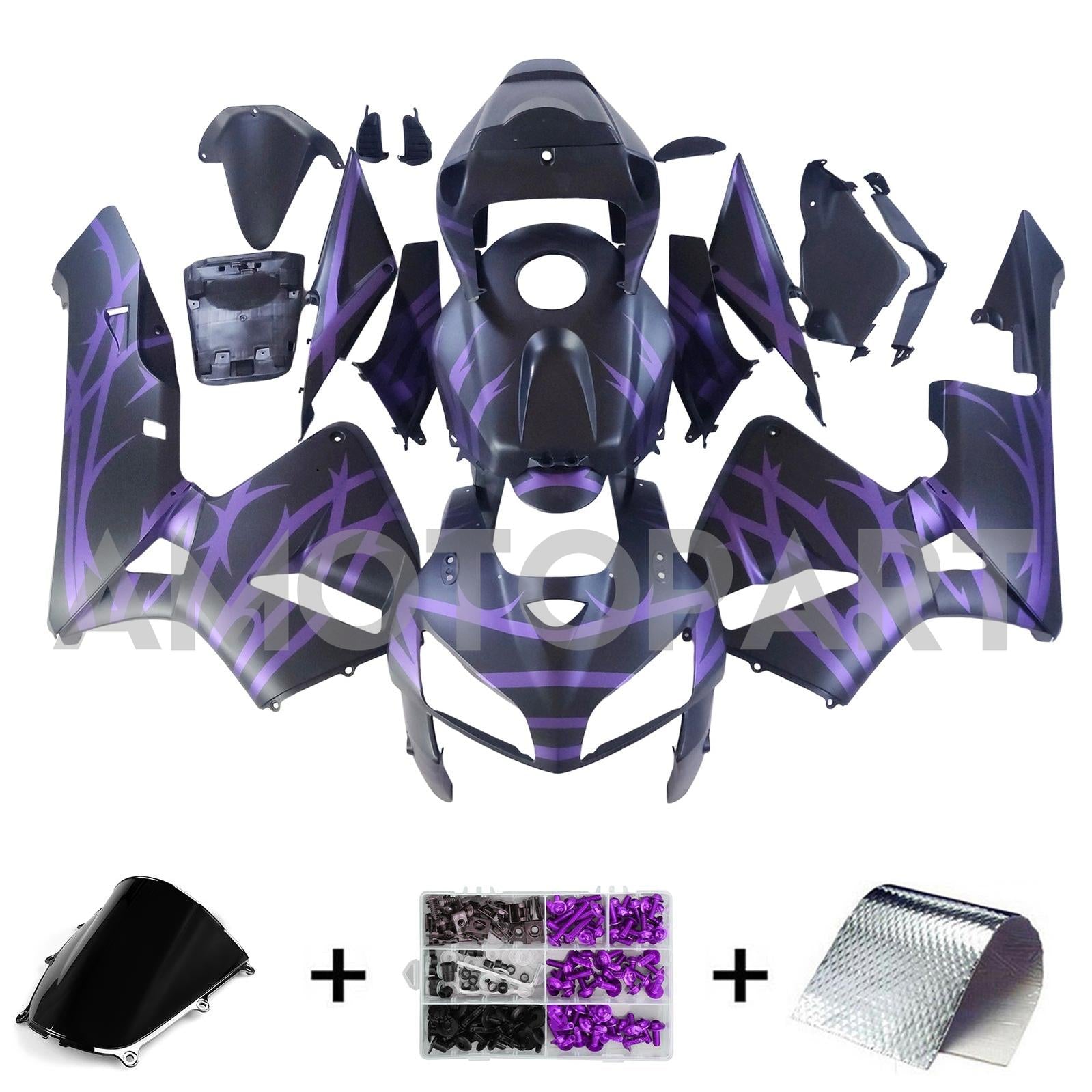 Amotopart 2005-2006 Honda CBR600RR Matte Black Purple Fairing Kit