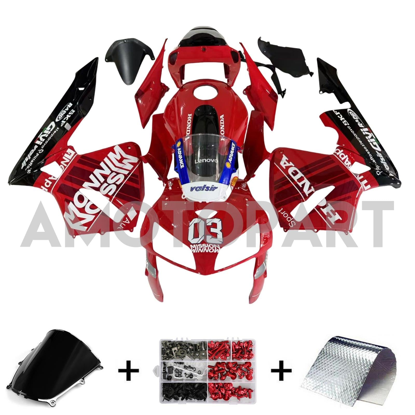 Amotopart 2005-2006 Honda CBR600RR Red Black with White Logo Fairing Kit