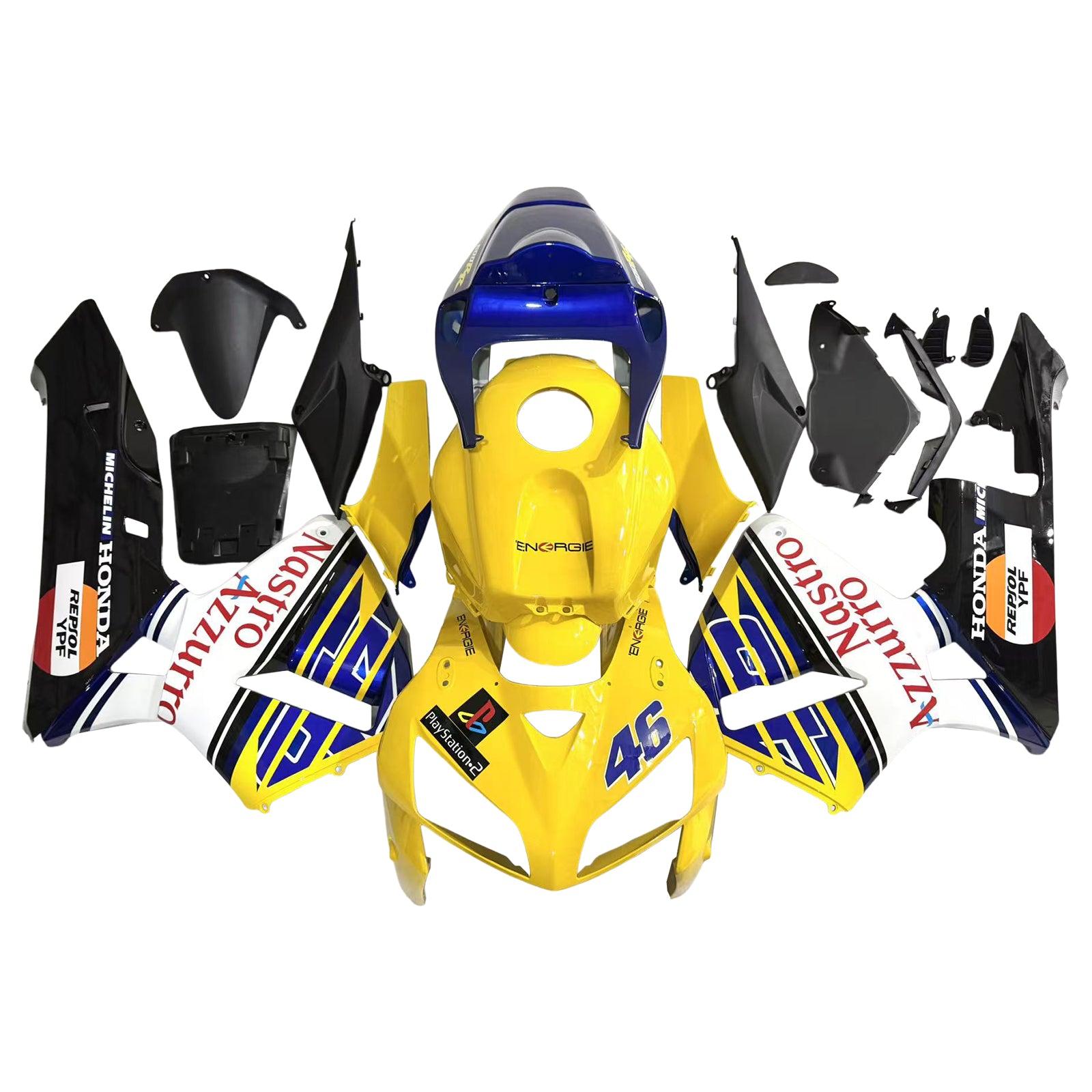 Amotopart 2005-2006 Honda CBR600RR Yellow Blue Fairing Kit
