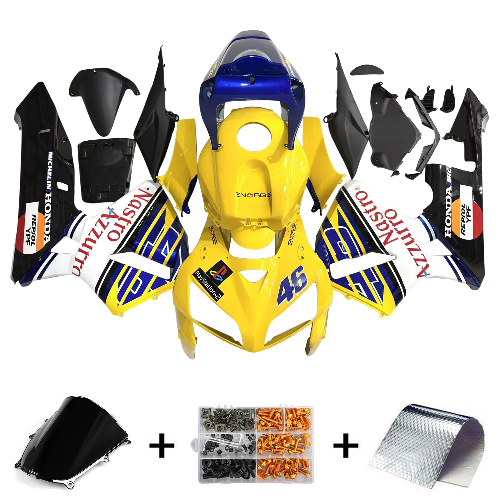 Amotopart 2005-2006 Honda CBR600RR Yellow Blue Fairing Kit