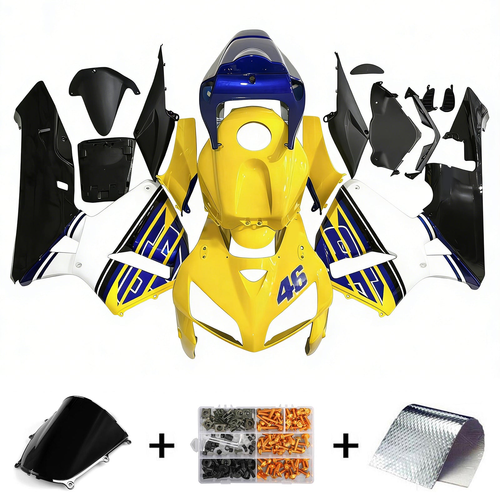 Amotopart 2005-2006 Honda CBR600RR Yellow Blue Fairing Kit