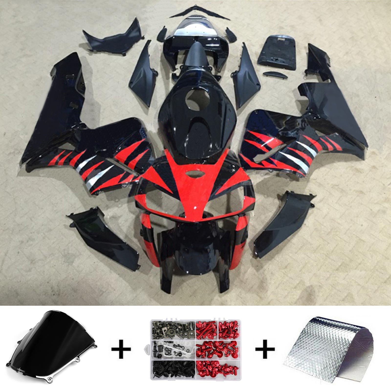 Amotopart 2005-2006 Honda CBR600RR Red White Black Fairing Kit