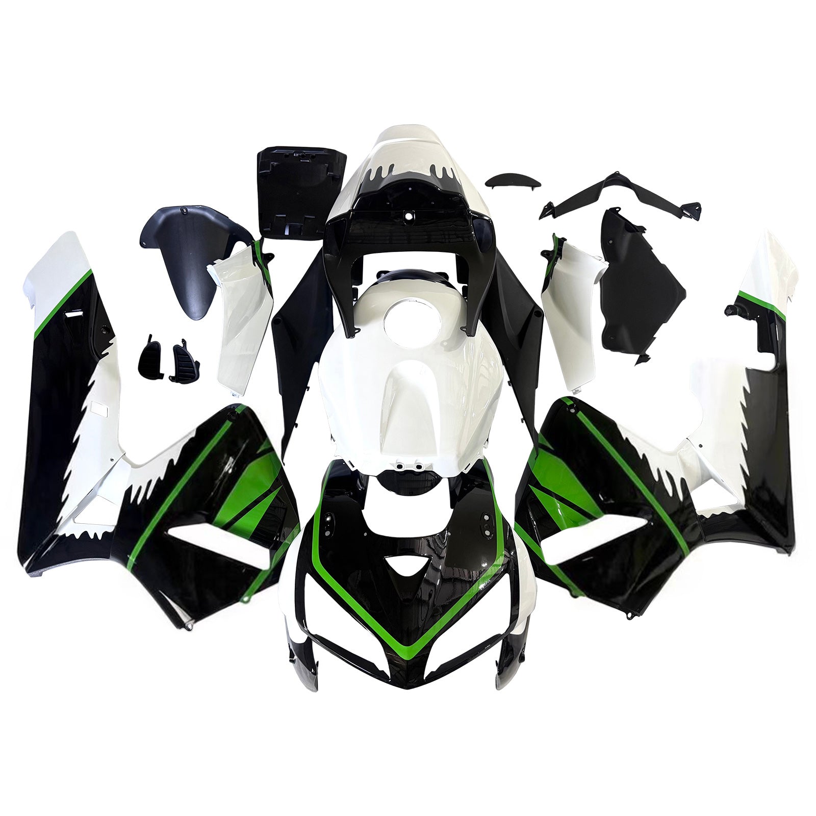 Amotopart 2005-2006 Honda CBR600RR White Black Green Fairing Kit