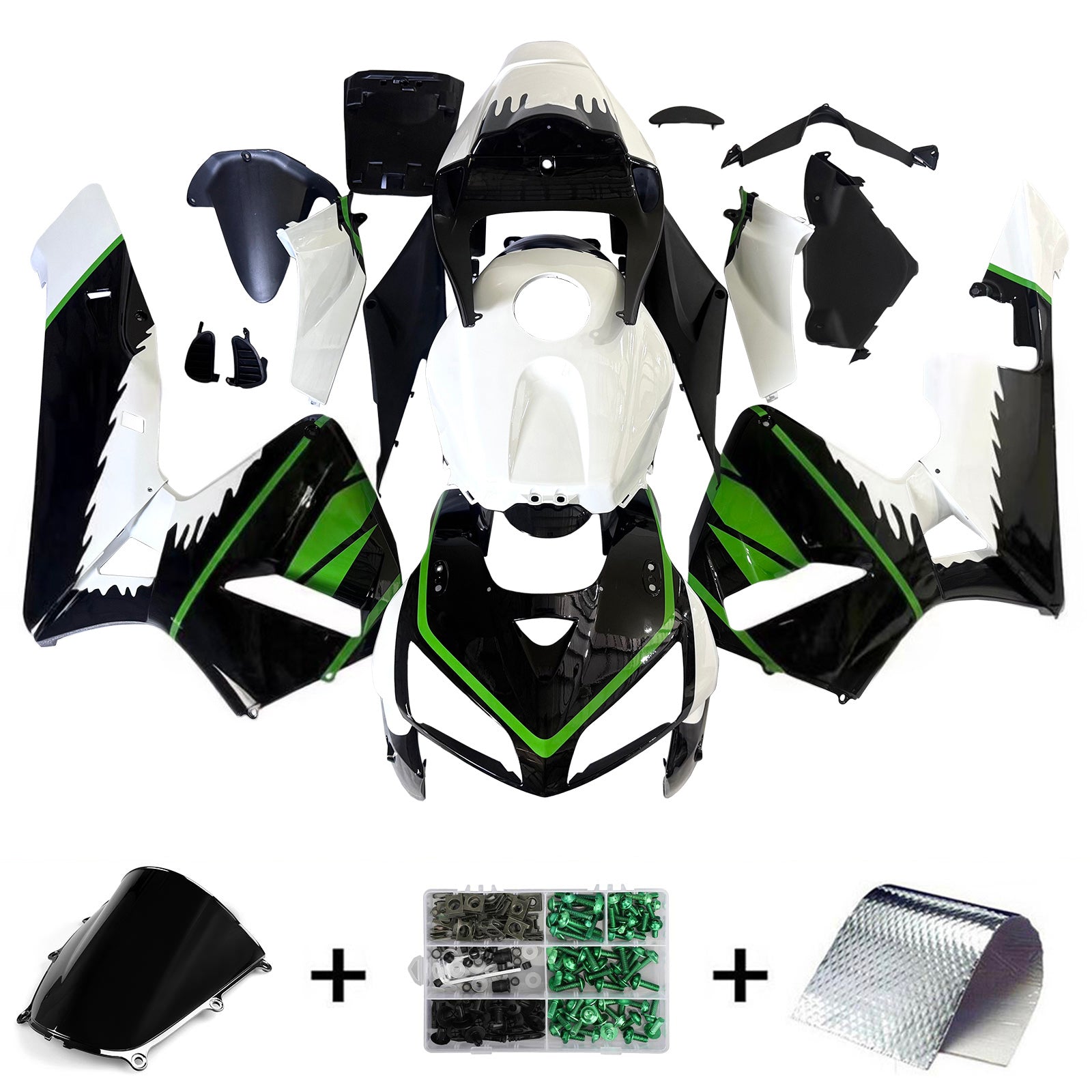 Amotopart 2005-2006 Honda CBR600RR White Black Green Fairing Kit