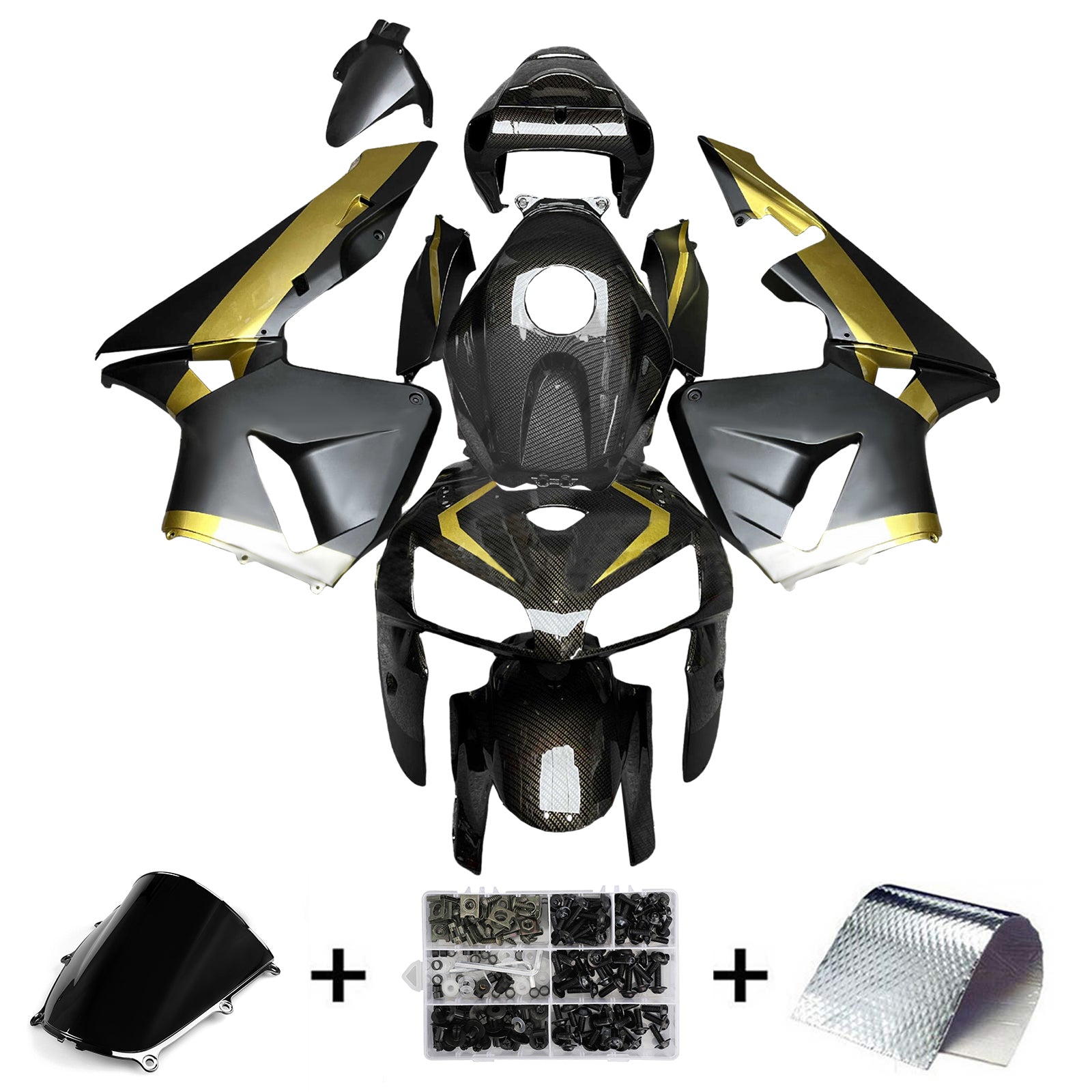 Amotopart 2005-2006 Honda CBR600RR Carbon Fiber Pattern Gold Fairing Kit